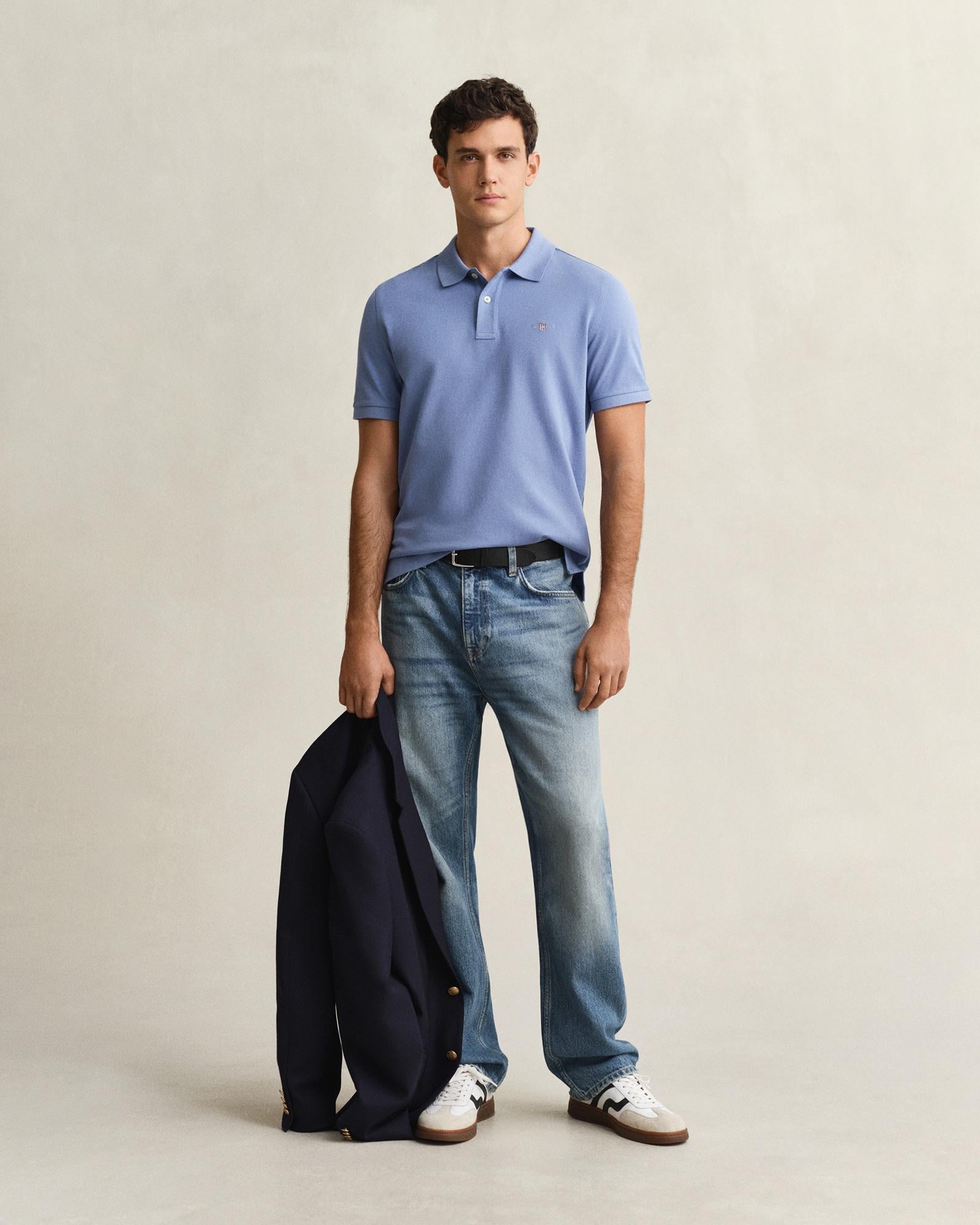 GANT Erkek Mavi Regular Fit Logolu Polo Yaka T-Shirt