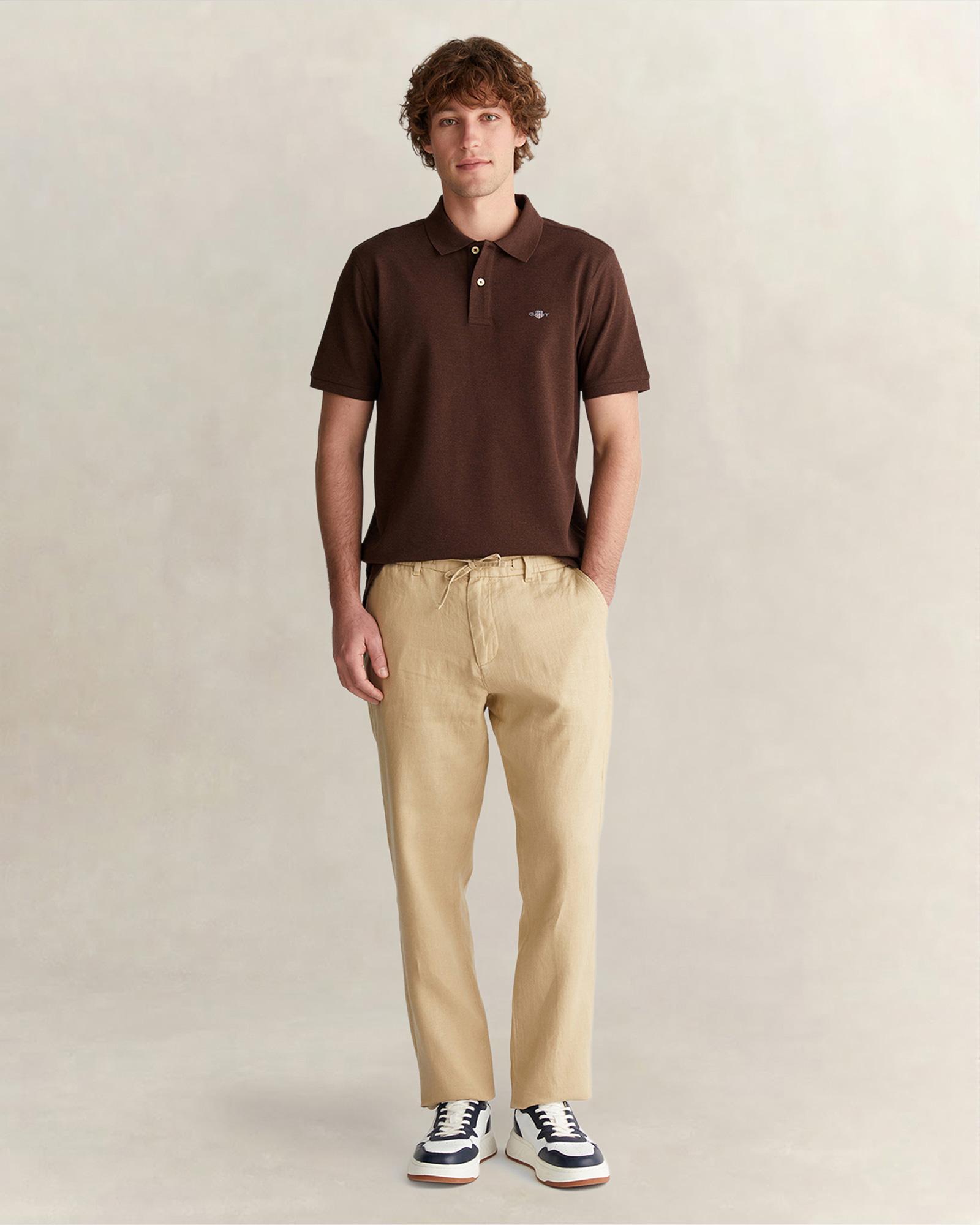 GANT Erkek Kahverengi Regular Fit Logolu Polo Yaka T-Shirt