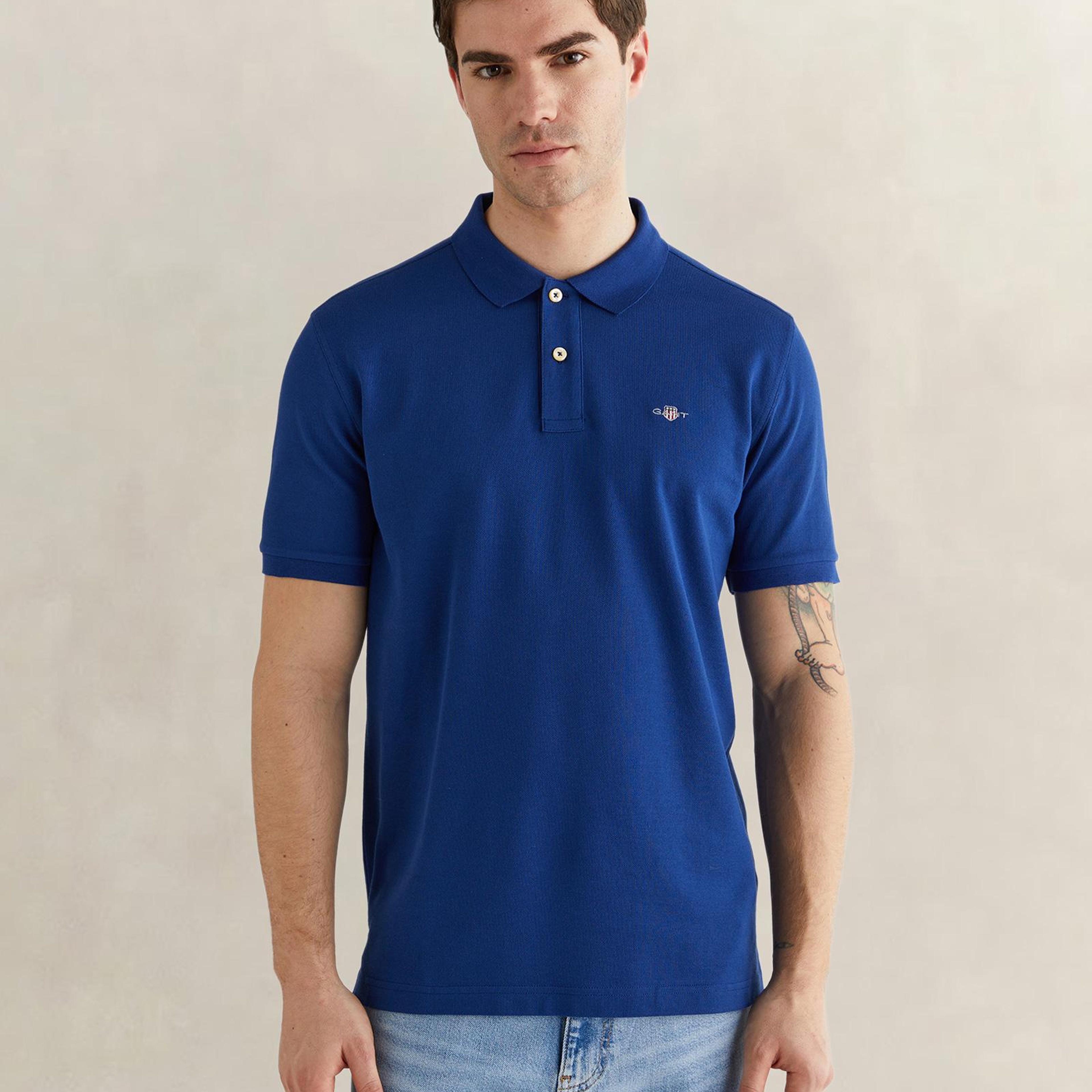 GANT Erkek Mavi Regular Fit Logolu Polo Yaka T-Shirt