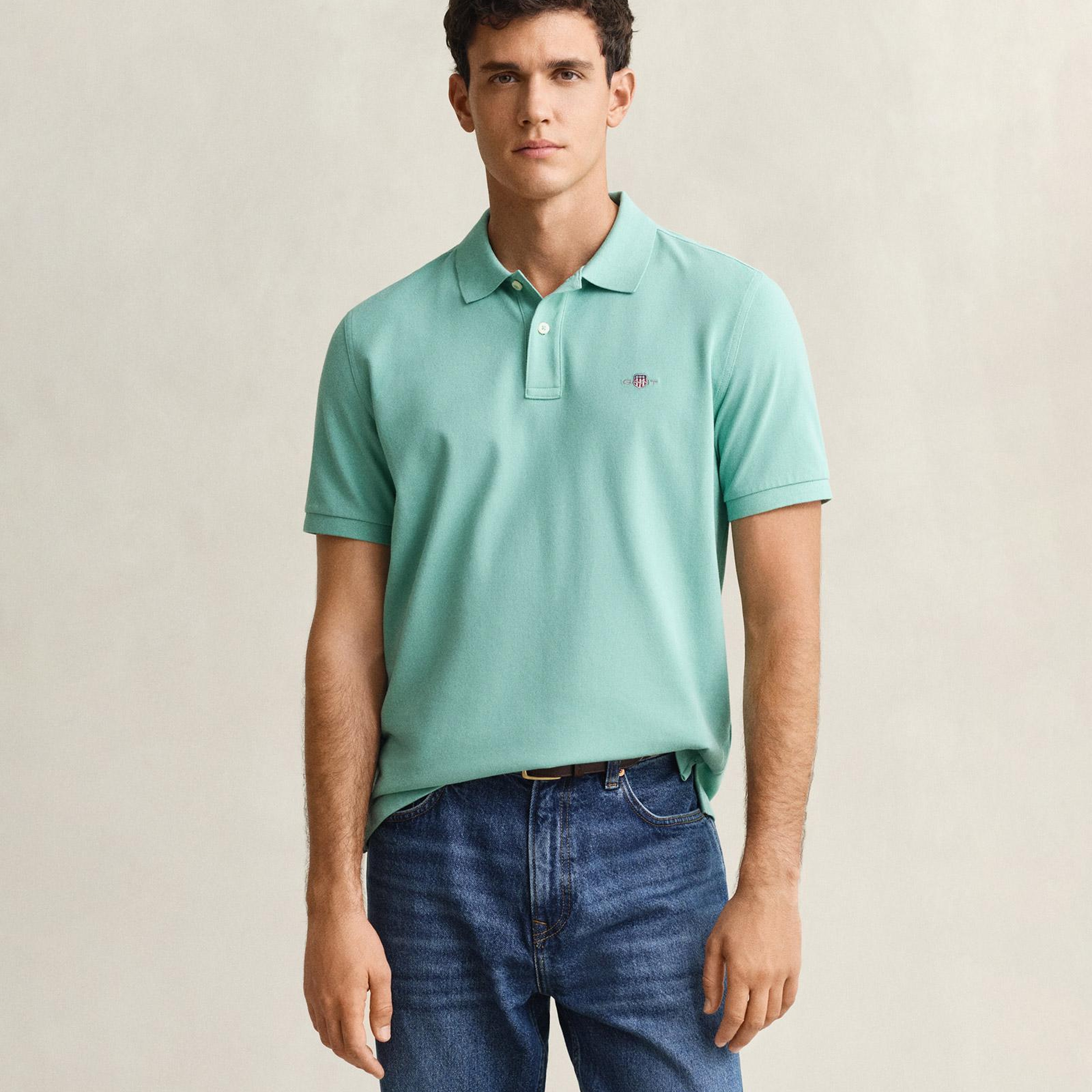 GANT Erkek Mavi Regular Fit Logolu Polo Yaka T-Shirt