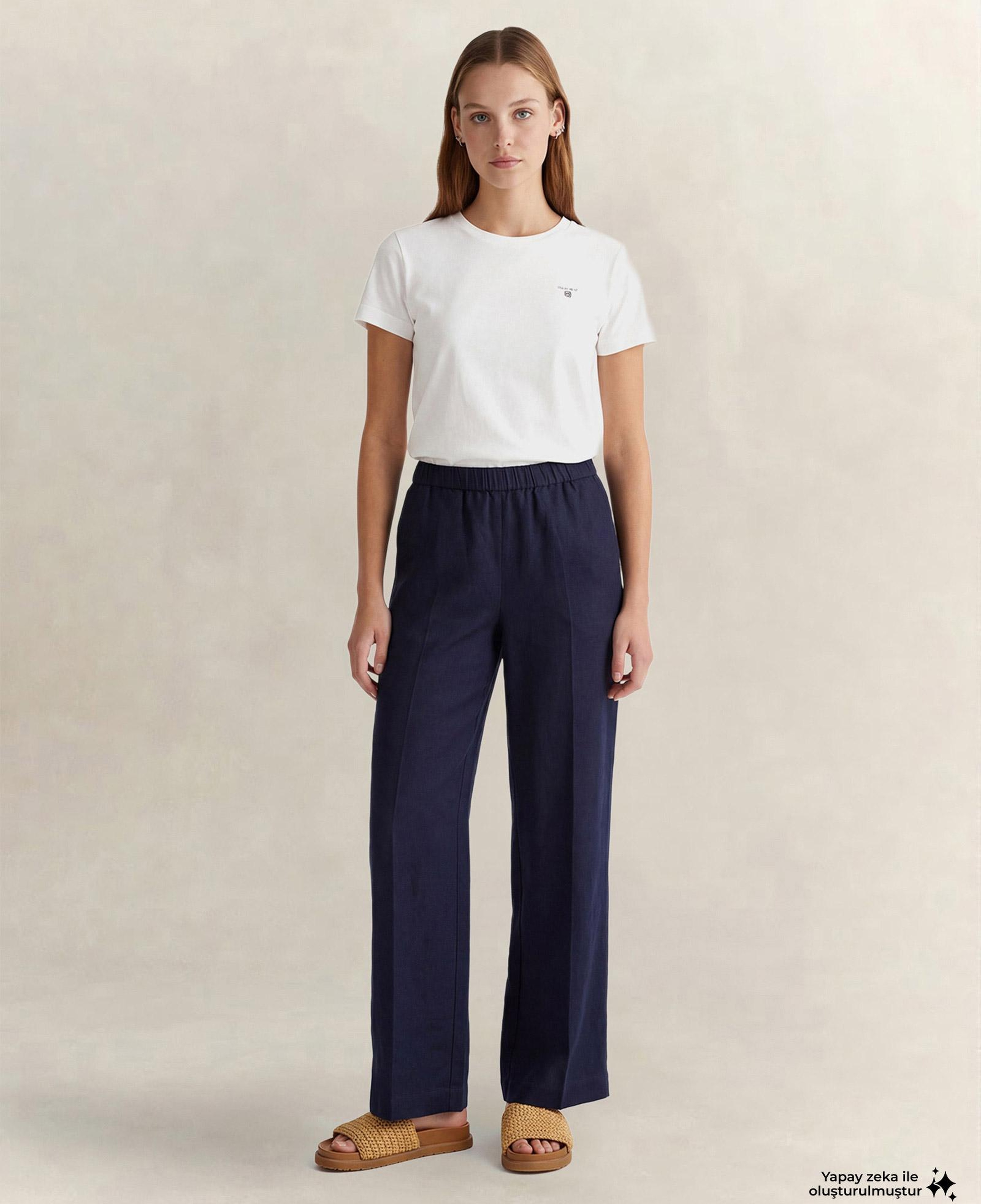GANT Kadın Lacivert Relaxed Fit Pantolon