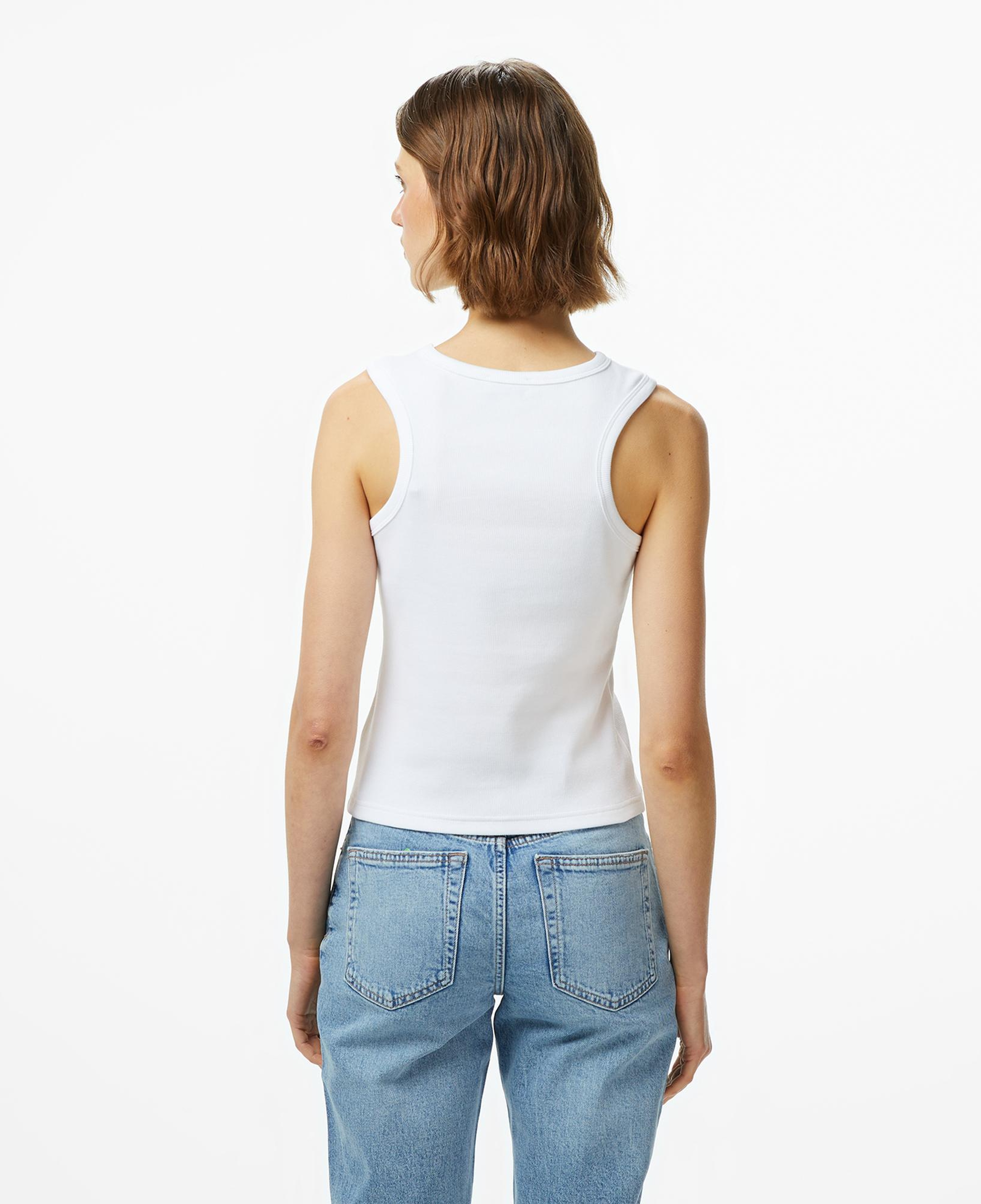 Calvin Klein Woven Label 2X2 Baby Rib Kadın Beyaz Kolsuz T-Shirt