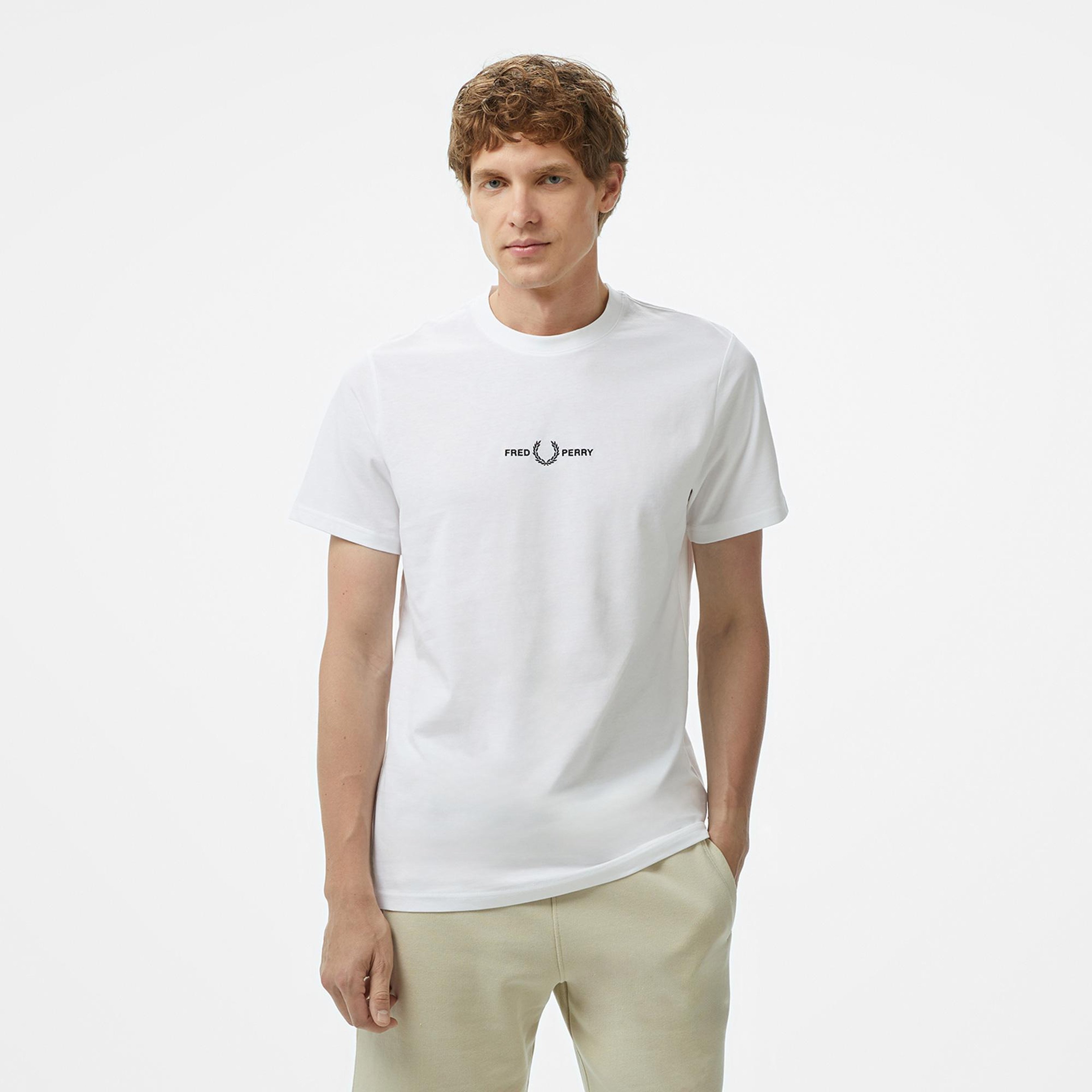 Fred Perry Embroidered Erkek Beyaz T-Shirt