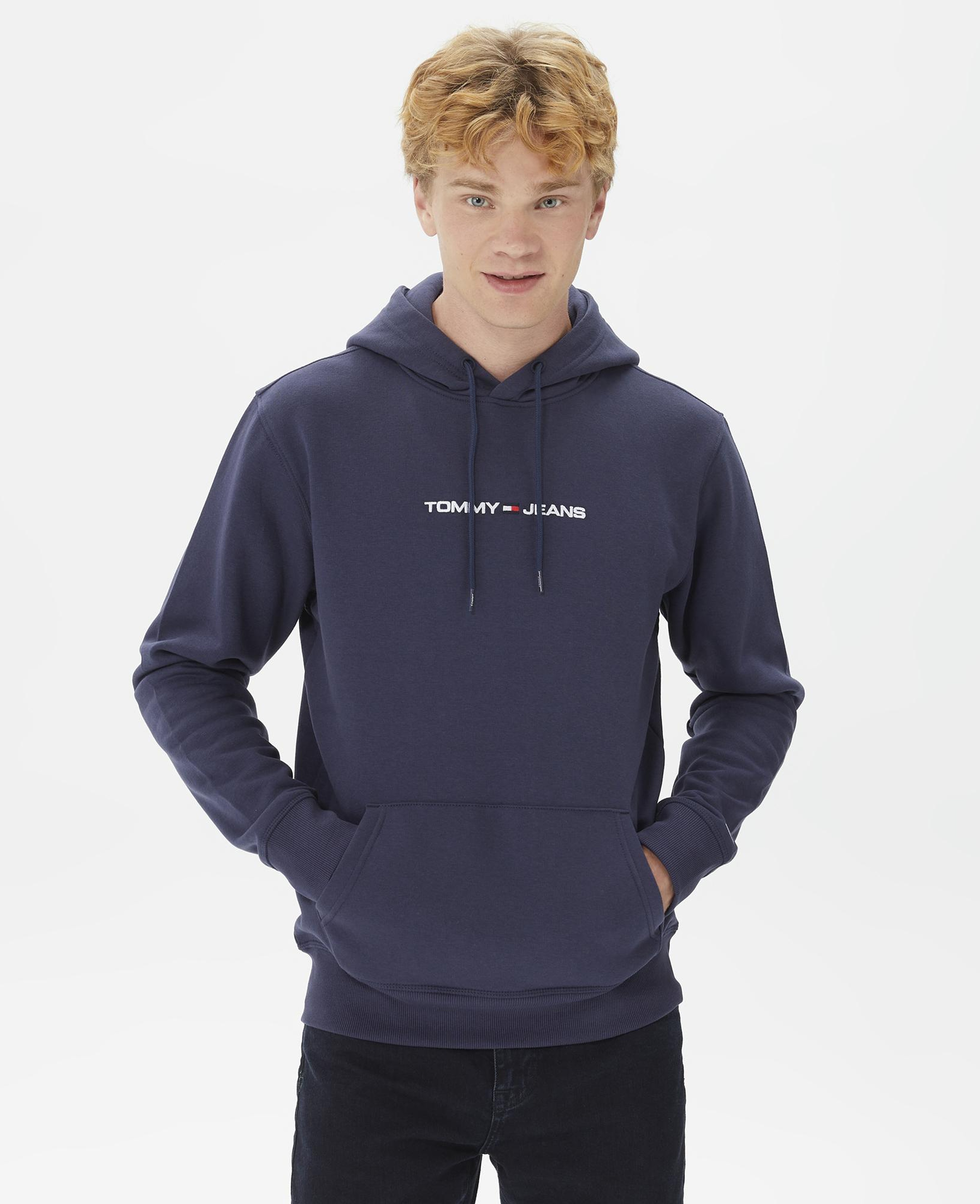 Tommy Jeans Regular Linear Hoodie Erkek Mavi Sweatshirt