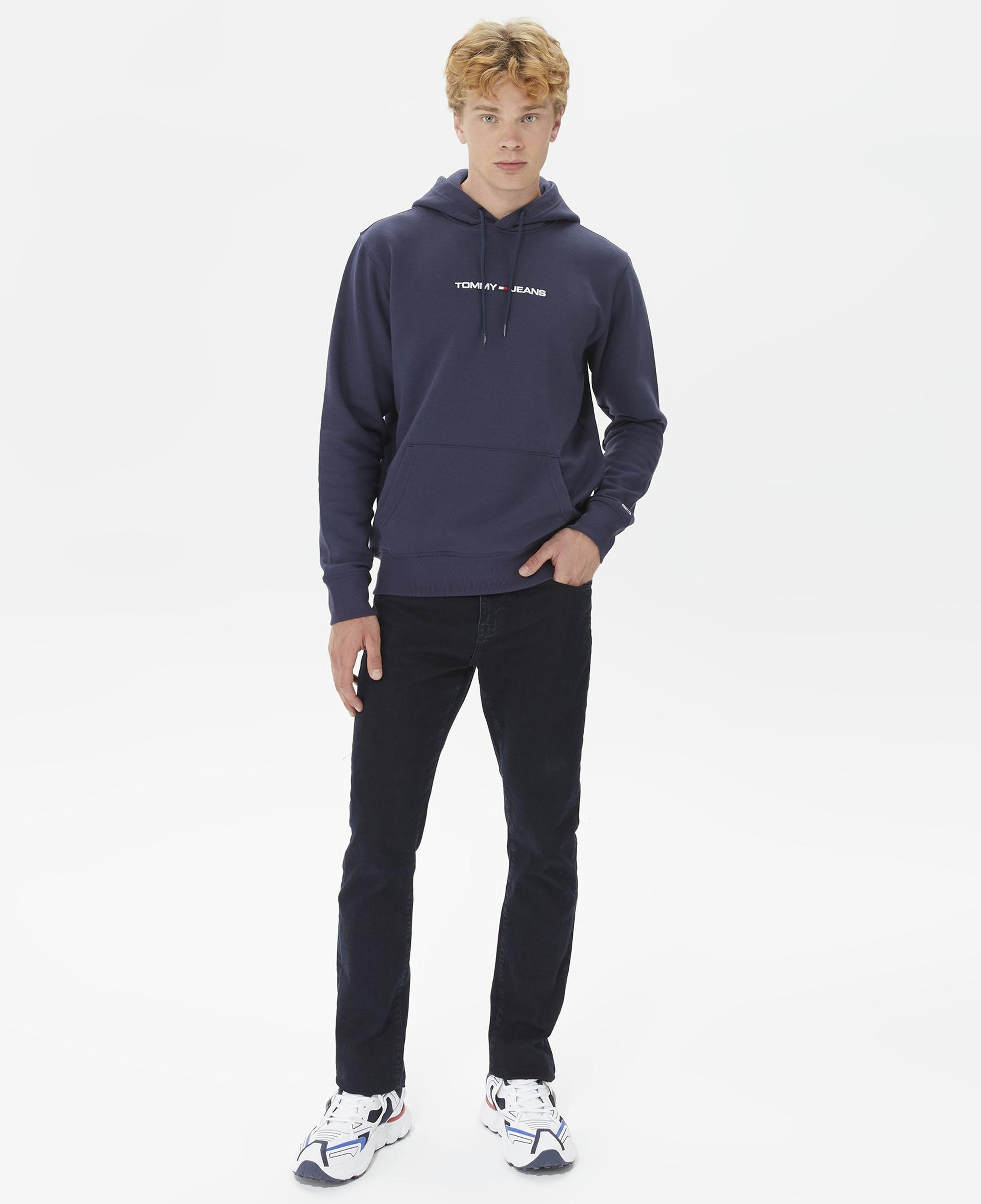 Tommy Jeans Regular Linear Hoodie Erkek Mavi Sweatshirt