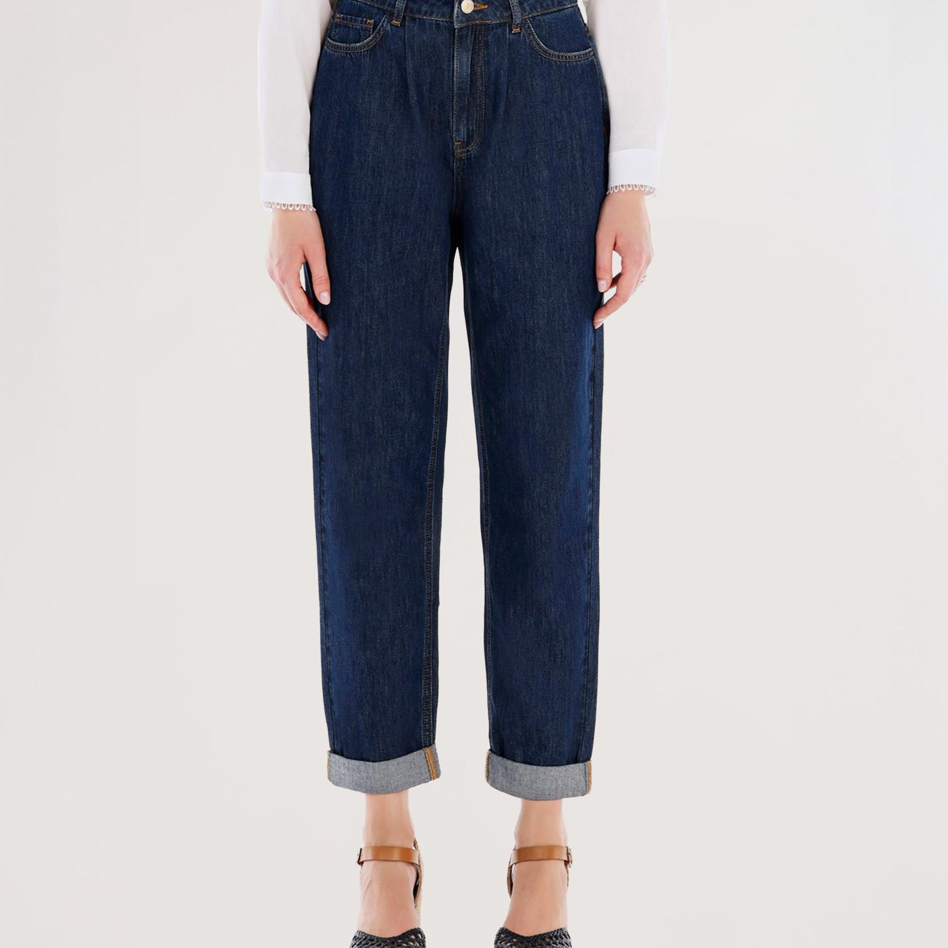YARGICI Nakış Detaylı Yüksek Bel Rahat Fit Denim Pantolon
