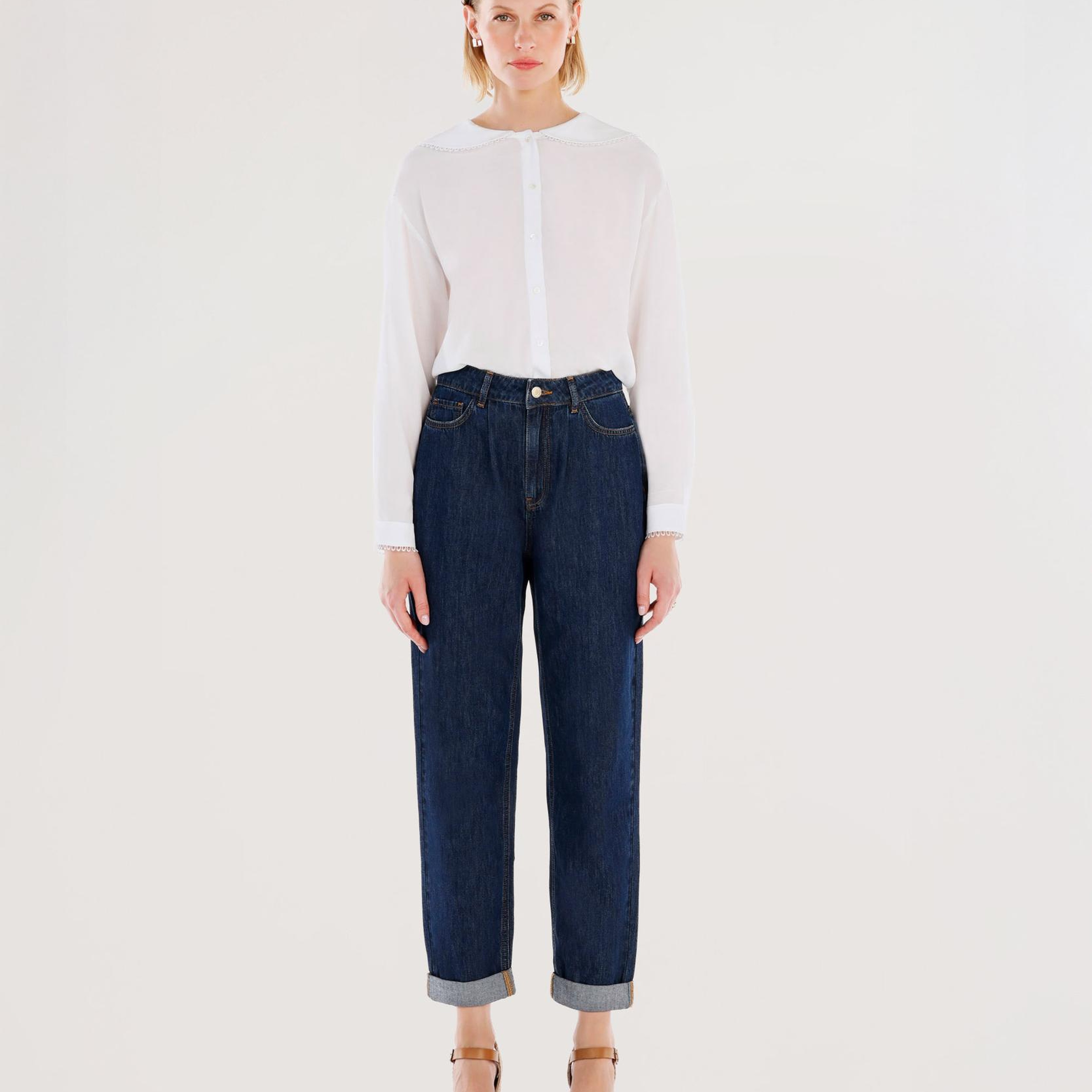 YARGICI Nakış Detaylı Yüksek Bel Rahat Fit Denim Pantolon