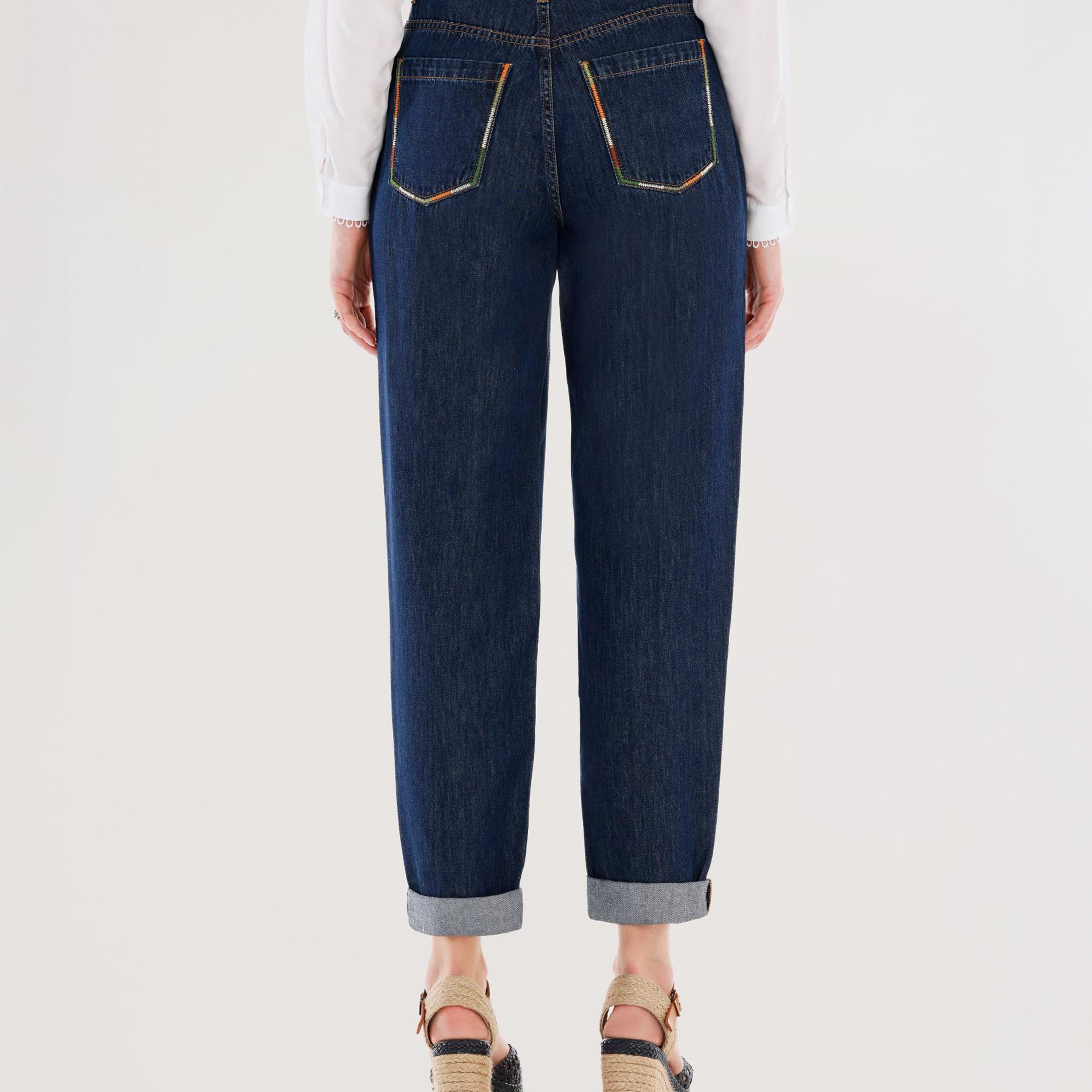 YARGICI Nakış Detaylı Yüksek Bel Rahat Fit Denim Pantolon