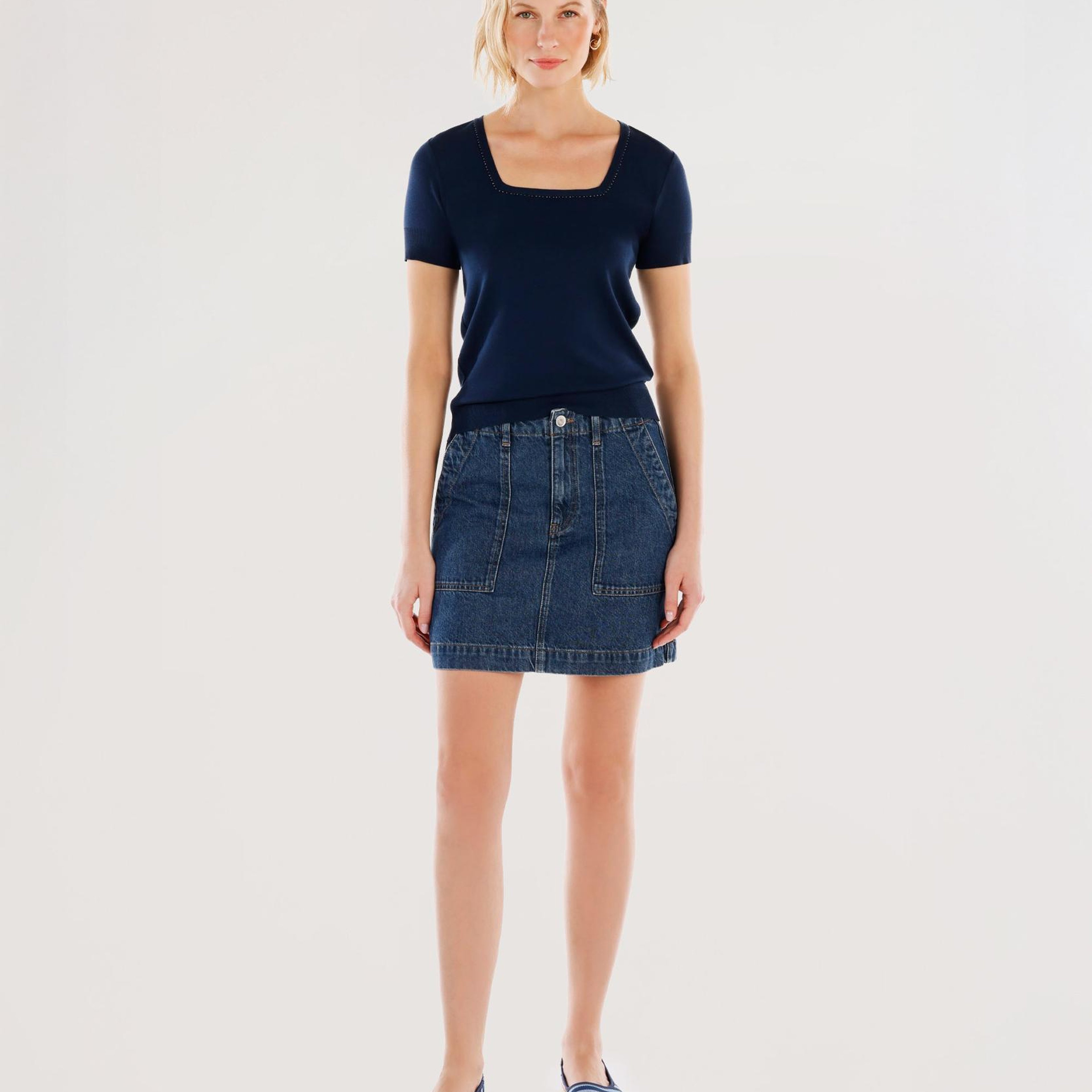 YARGICI Cepli Detaylı Kısa Denim Etek