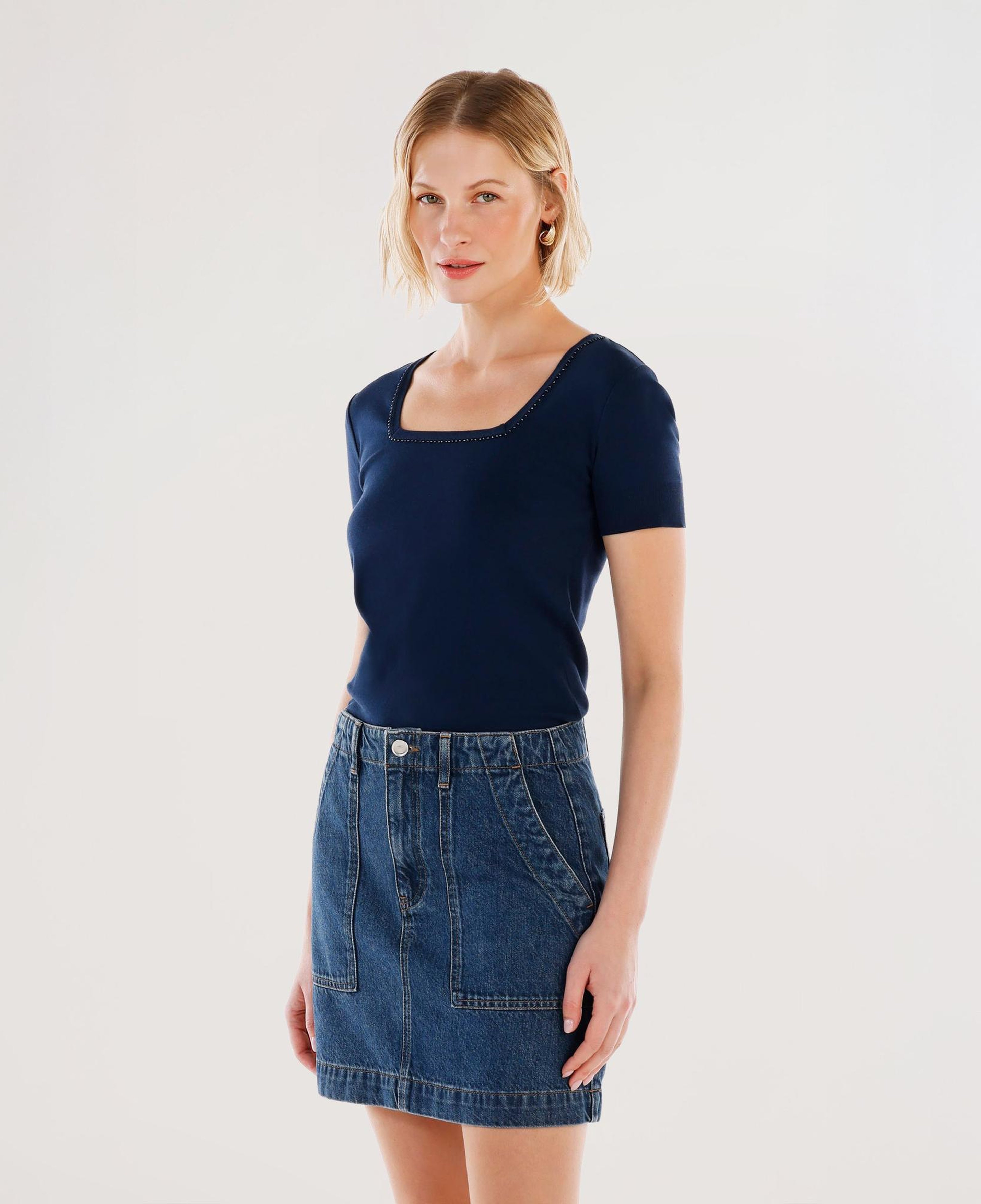 YARGICI Cepli Detaylı Kısa Denim Etek