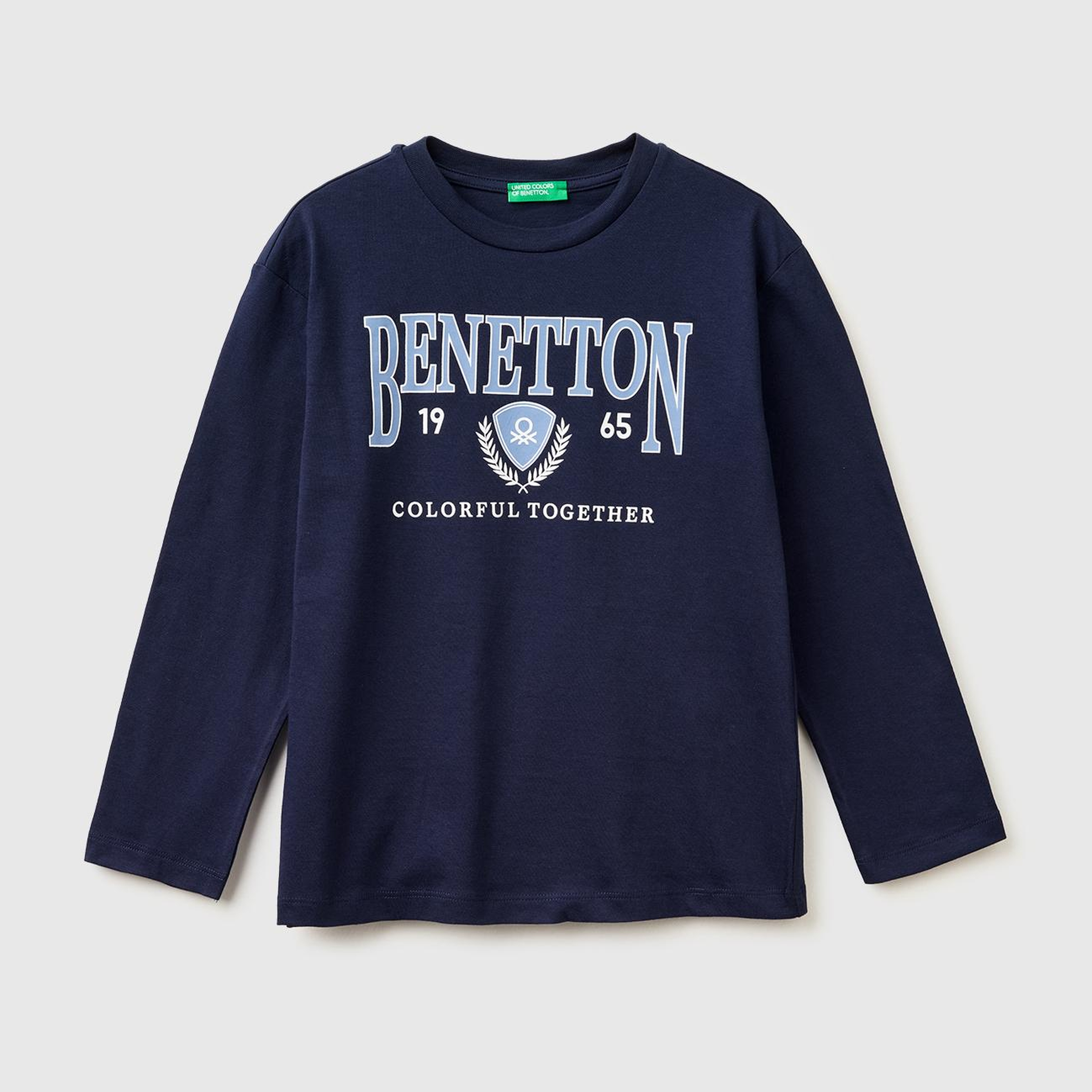 Erkek Çocuk Lacivert Önü Logo Baskılı Bisiklet Yaka Uzun Kollu T-Shirt