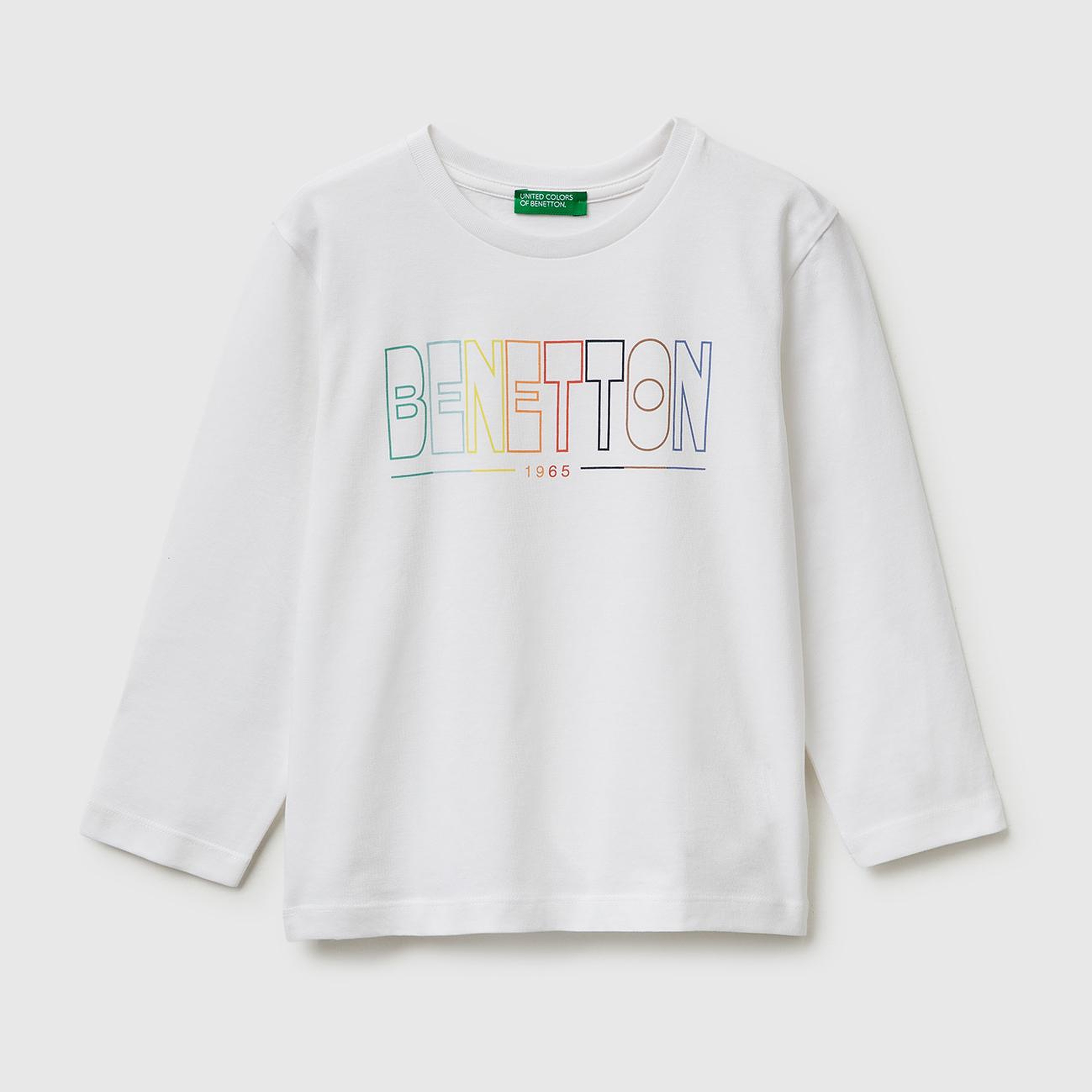 Erkek Çocuk Beyaz Önü Logo Baskılı Yuvarlak Yaka Uzun Kollu T-Shirt