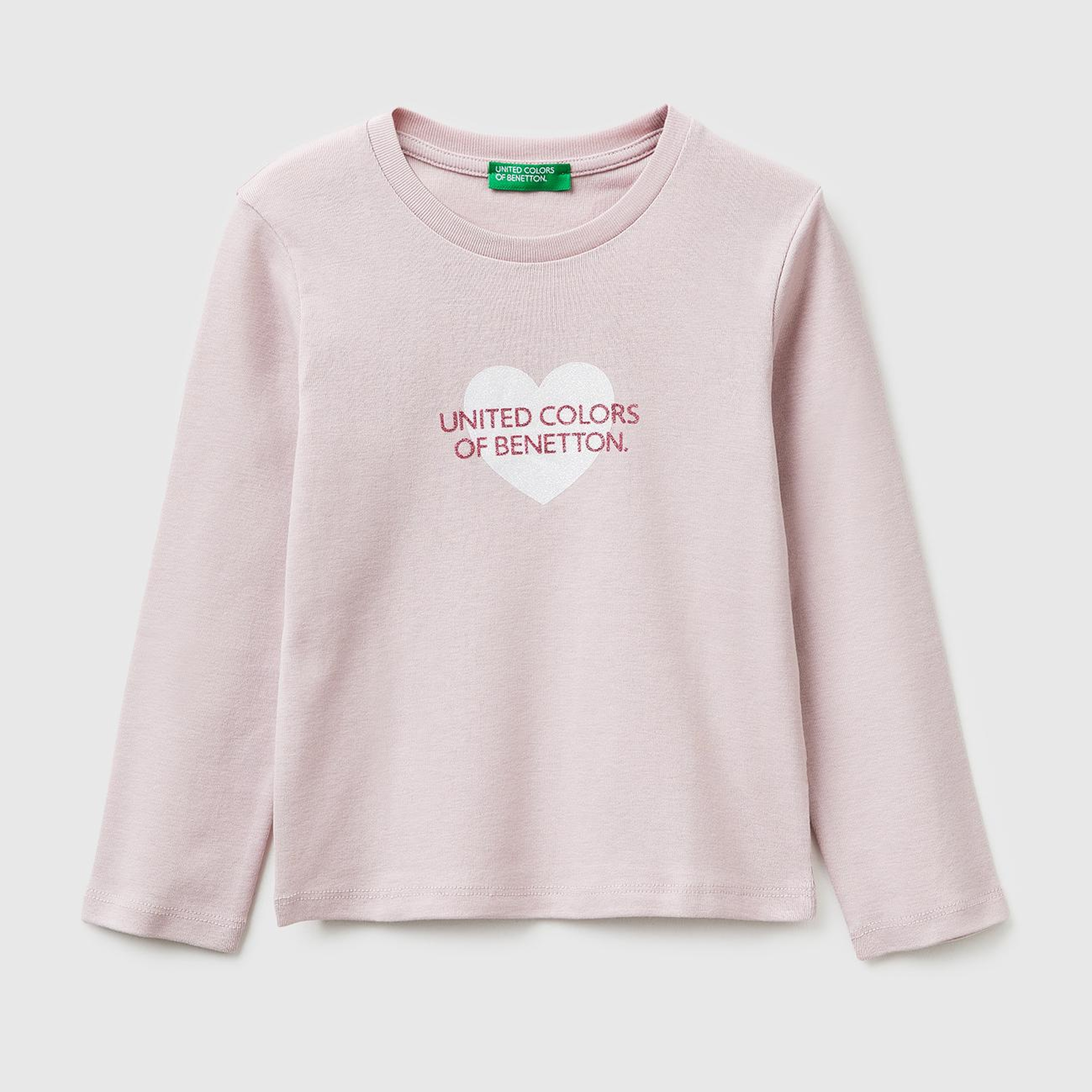Kız Çocuk Gül Kurusu Simli Renkli Grafik Baskılı Yuvarlak Yaka Uzun Kollu T-Shirt