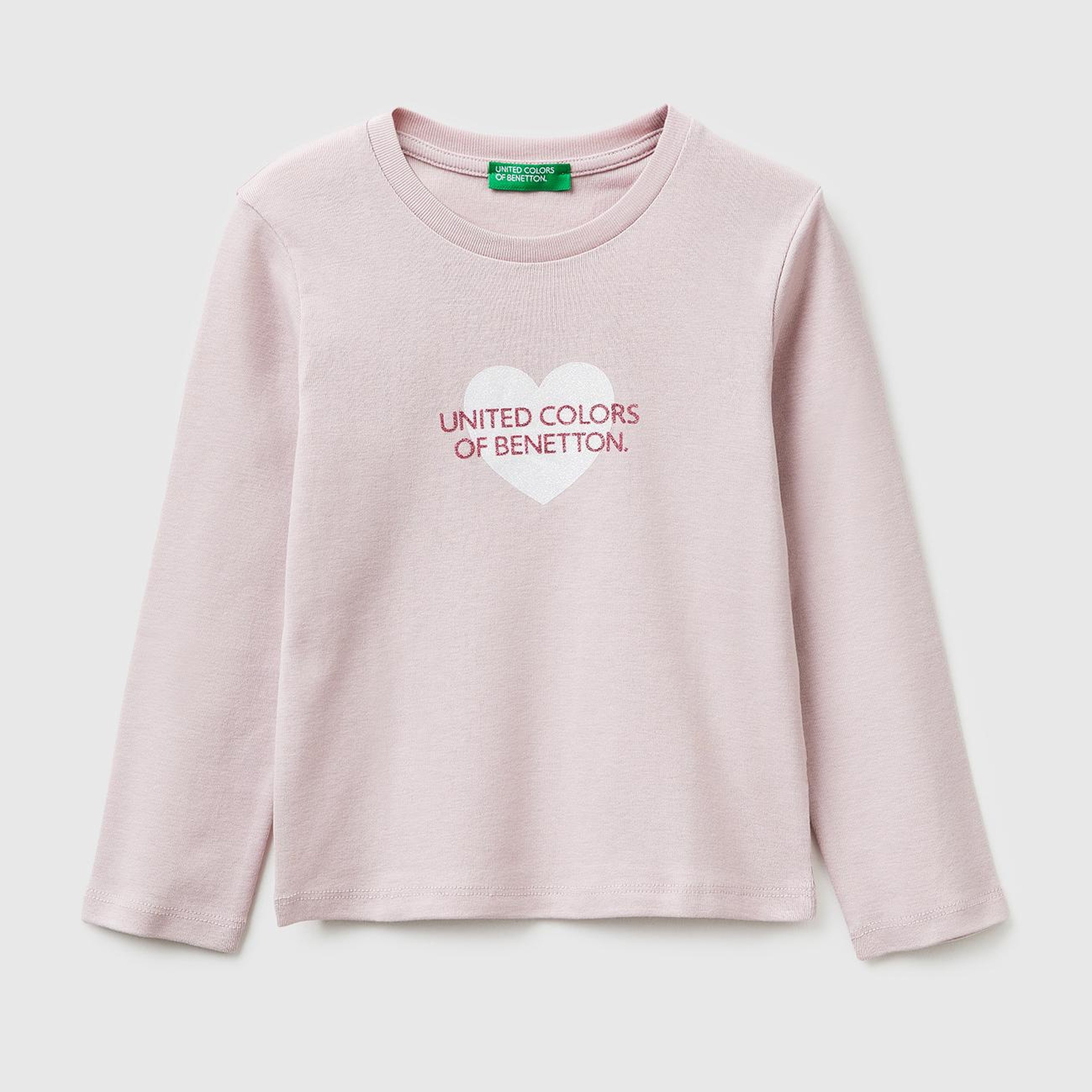 Kız Çocuk Gül Kurusu Simli Renkli Grafik Baskılı Yuvarlak Yaka Uzun Kollu T-Shirt