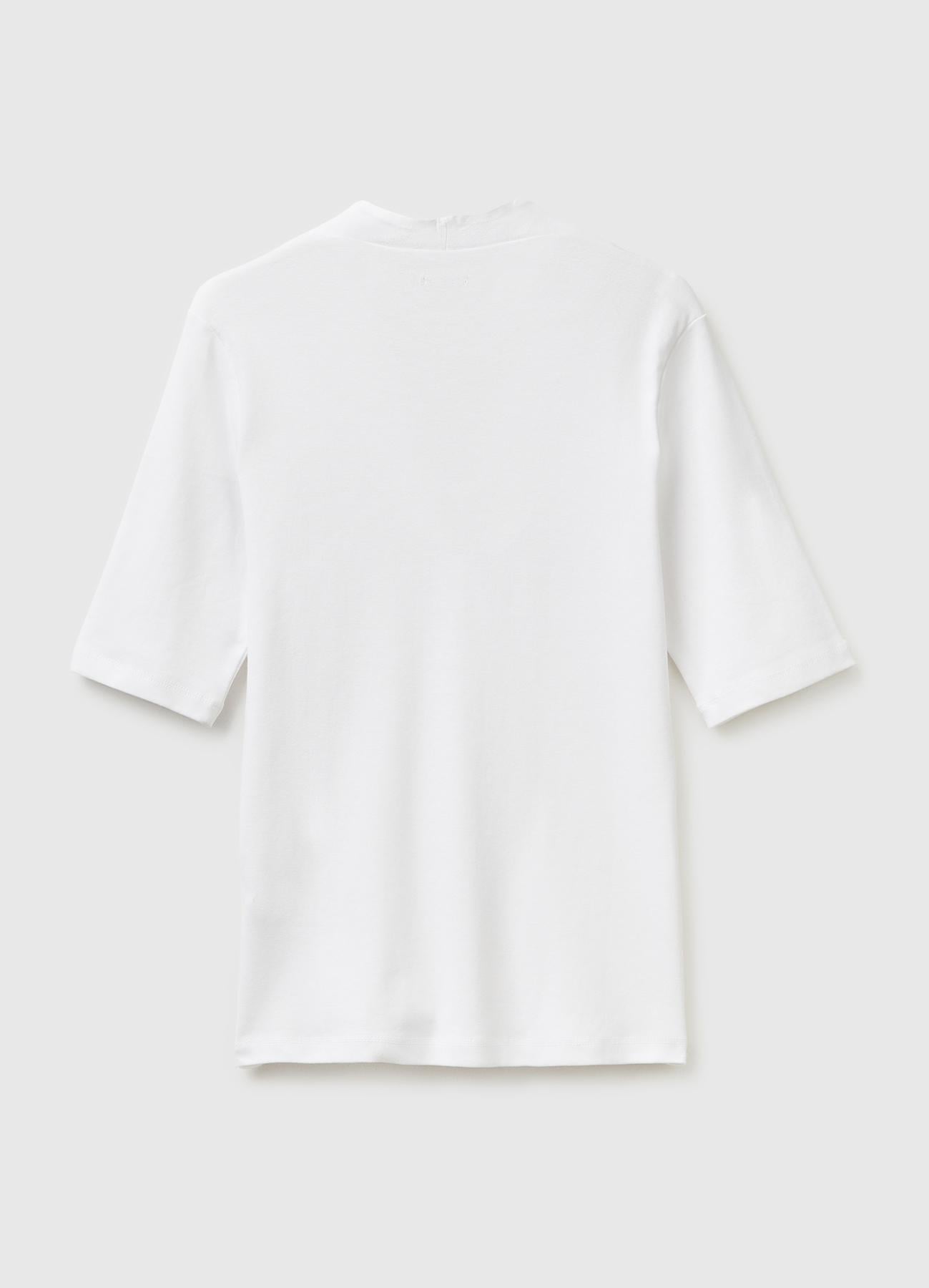Kadın Beyaz %100 Pamuk Yarım Kollu Derin V Yaka T-Shirt