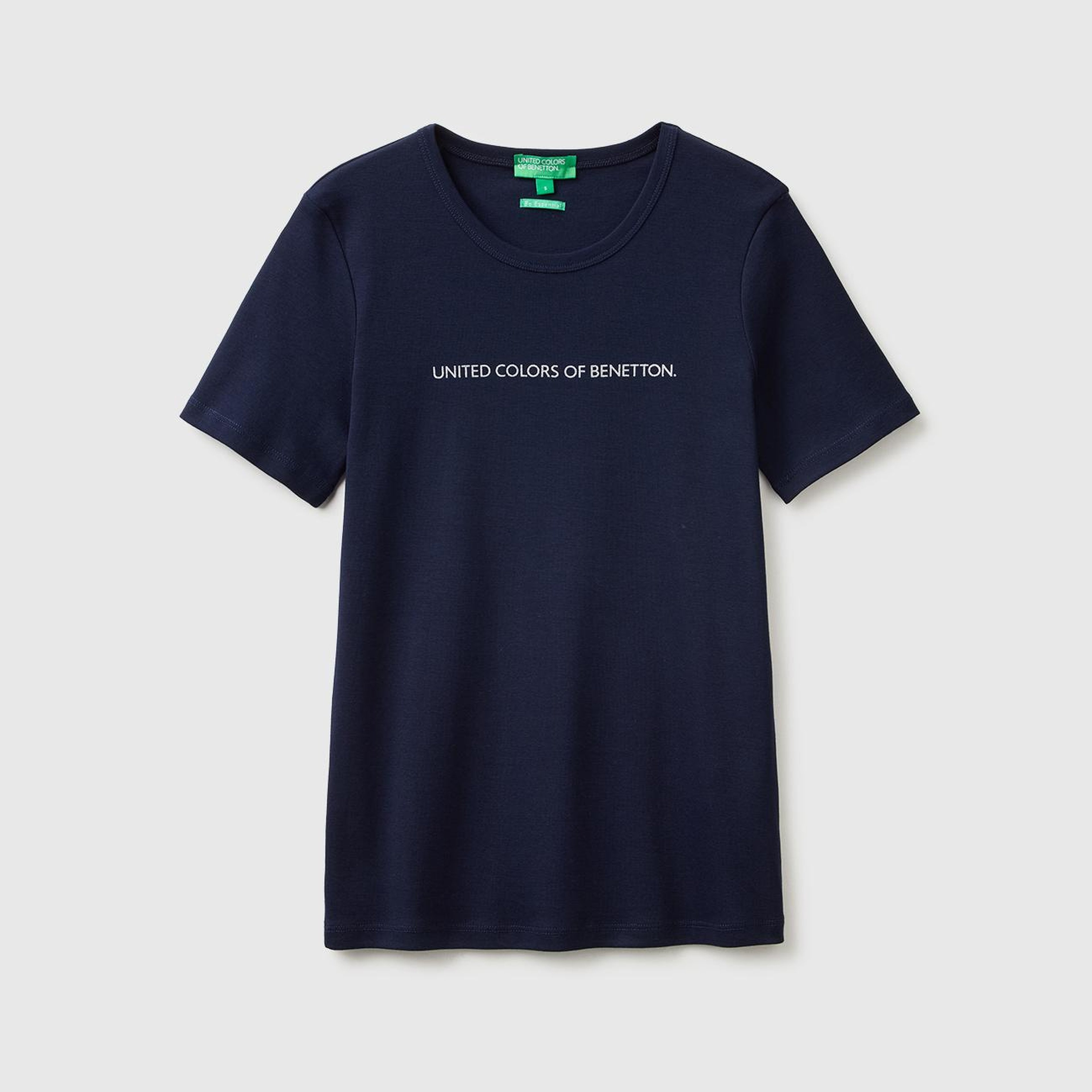 Kadın Lacivert %100 Pamuk Logo Baskılı Bisiklet Yaka T-Shirt