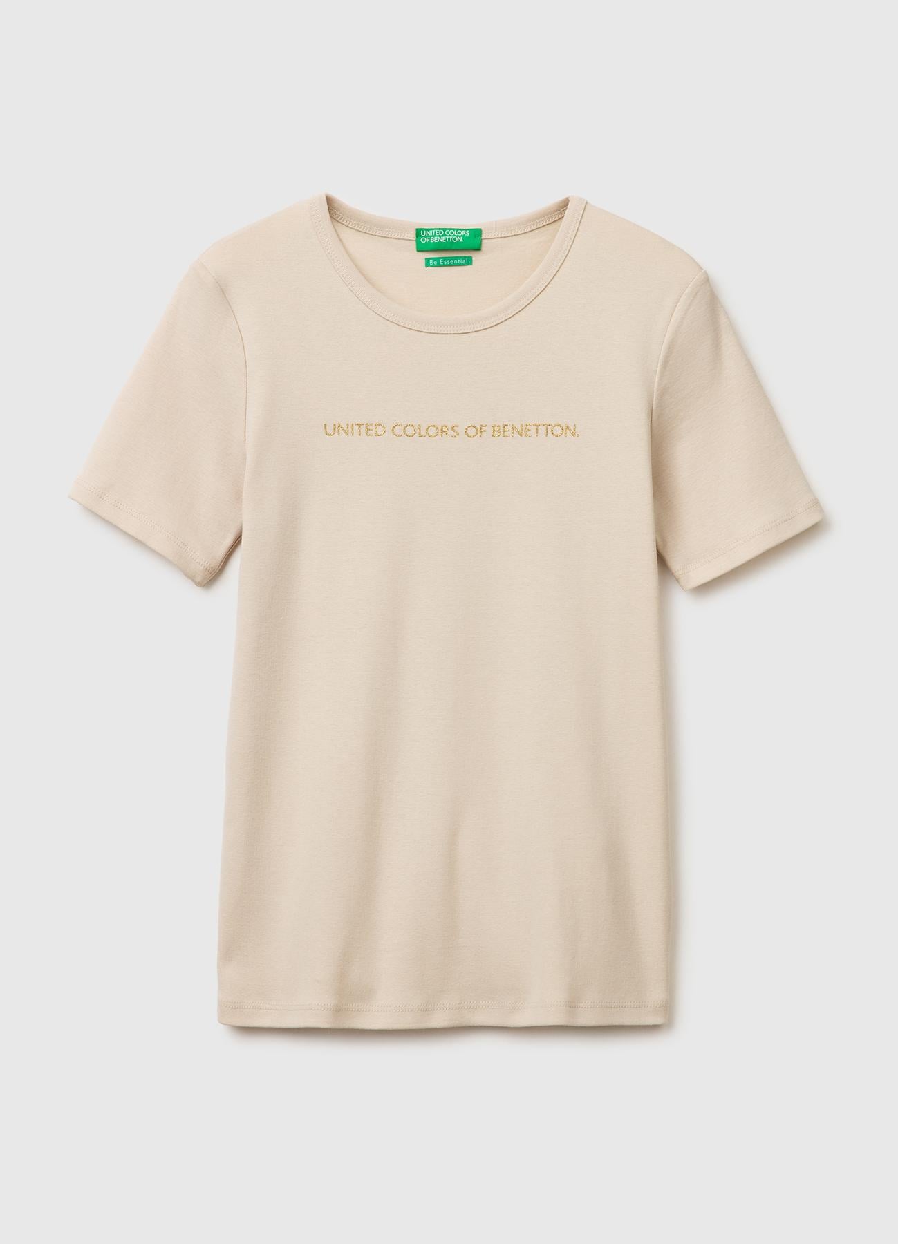 Kadın Taş %100 Pamuk Logo Baskılı Bisiklet Yaka T-Shirt