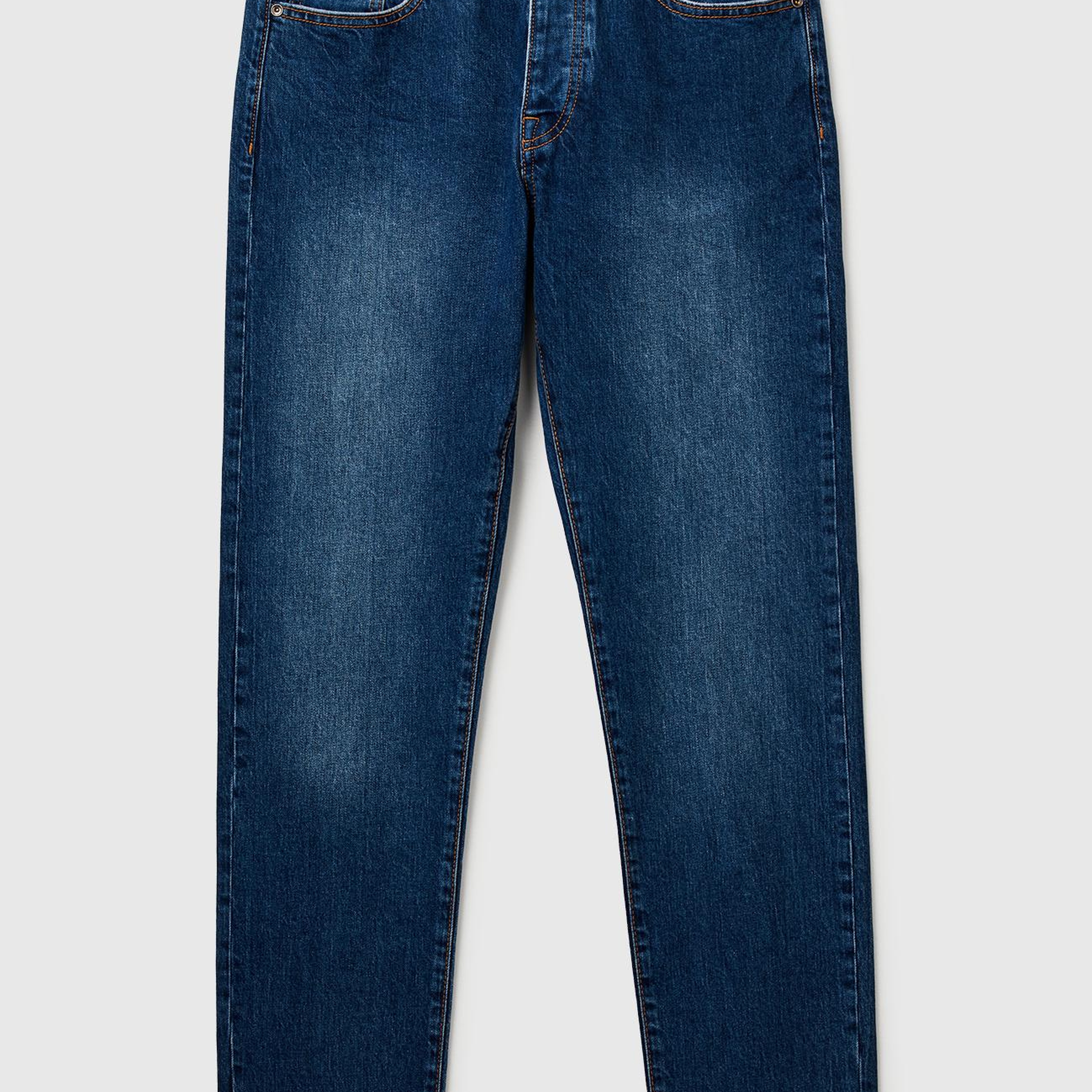Erkek Koyu Mavi  Pamuk Karışımlı Arkası Logo Etiketli Cepli Slim Fit Denim Pantolon