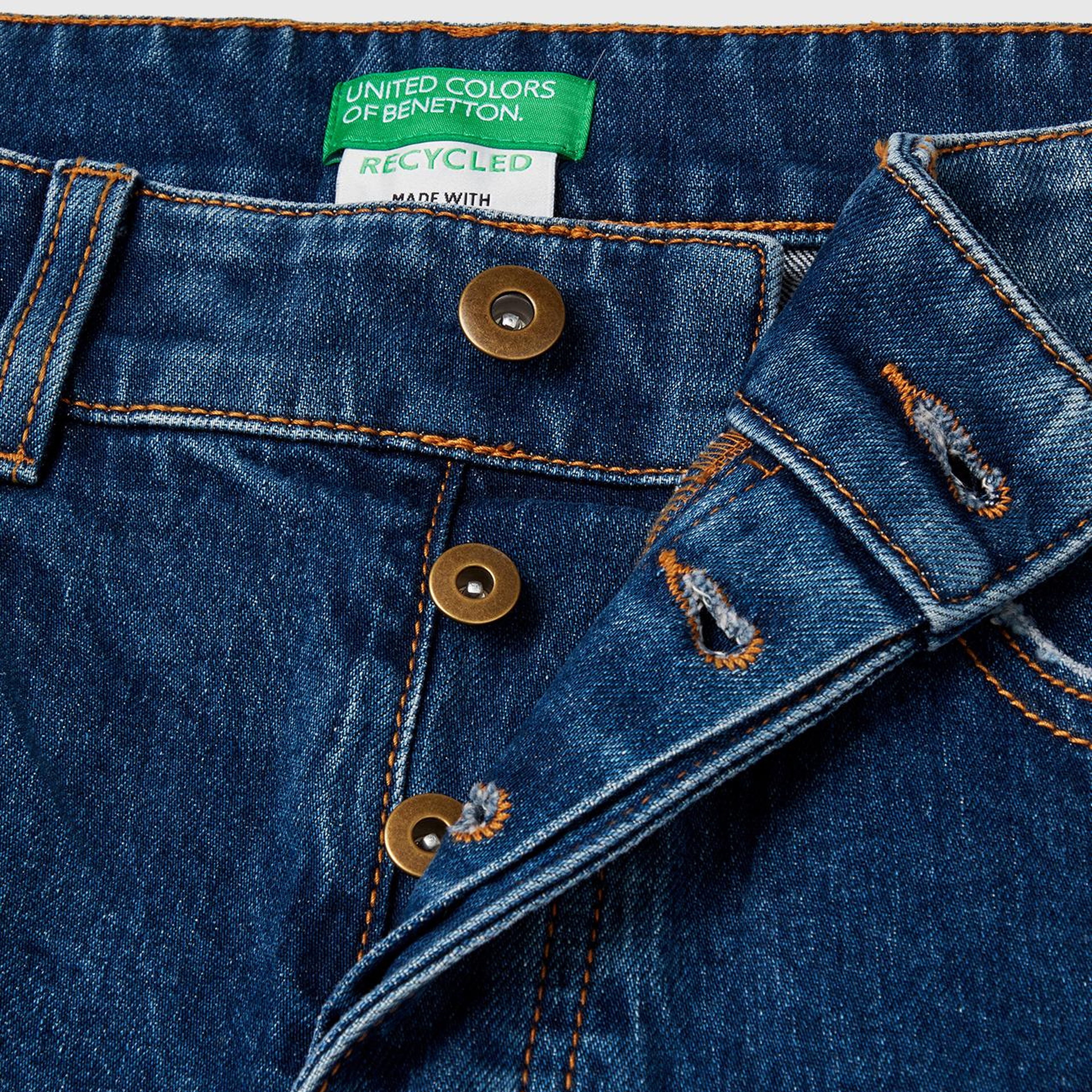 Erkek Koyu Mavi  Pamuk Karışımlı Arkası Logo Etiketli Cepli Slim Fit Denim Pantolon