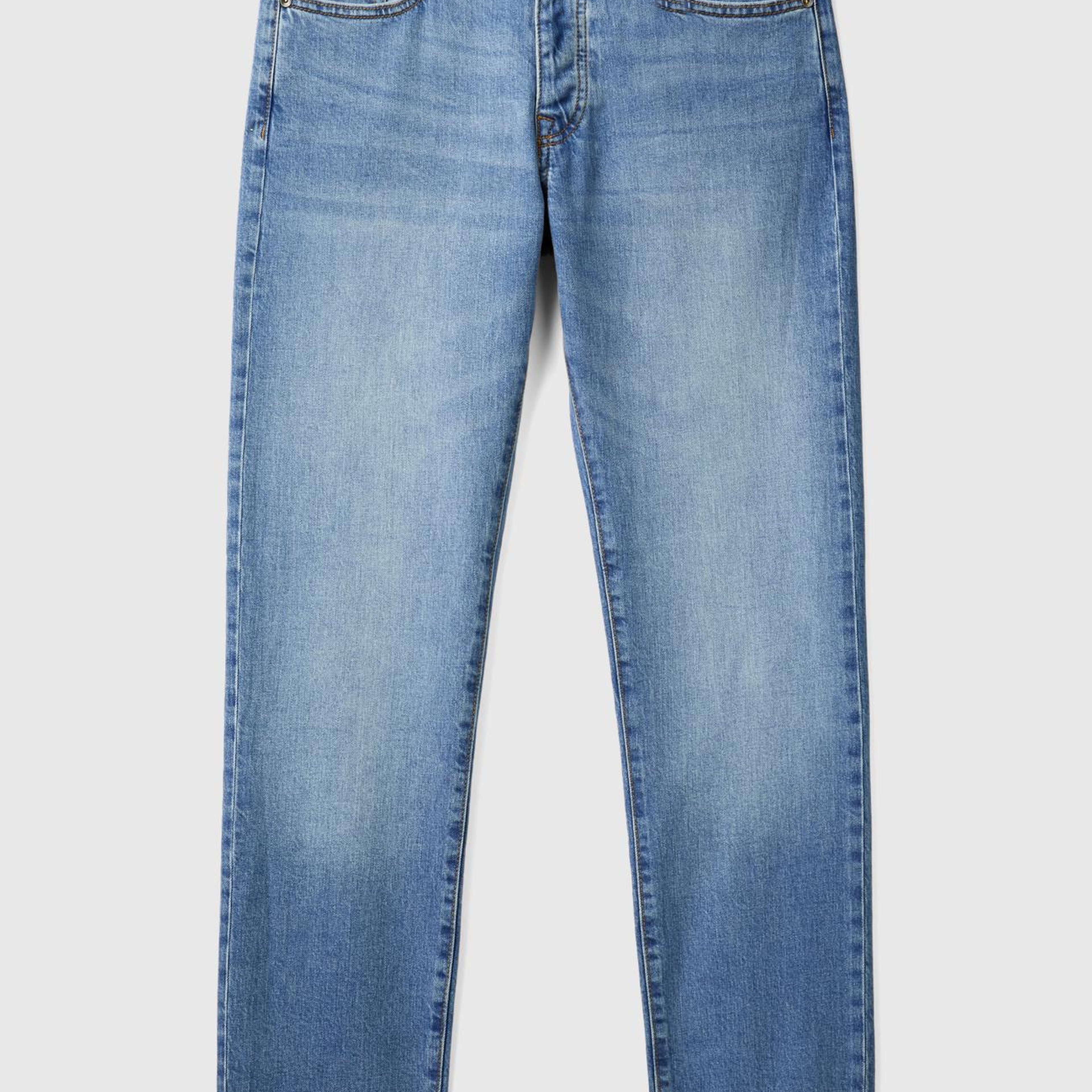 Erkek Açık Mavi Pamuk Karışımlı Arkası Logo Etiketli Cepli Slim Fit Denim Pantolon