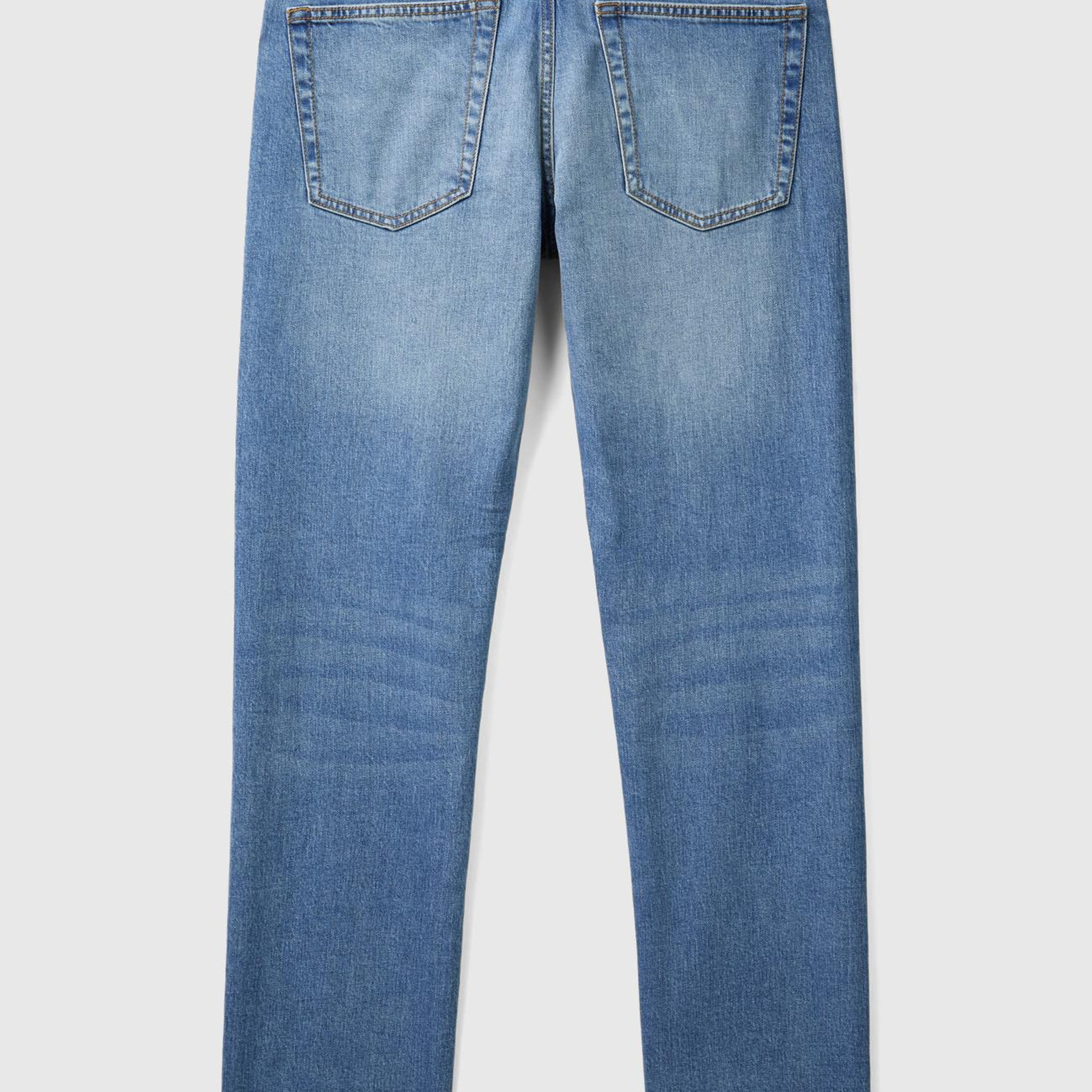 Erkek Açık Mavi Pamuk Karışımlı Arkası Logo Etiketli Cepli Slim Fit Denim Pantolon