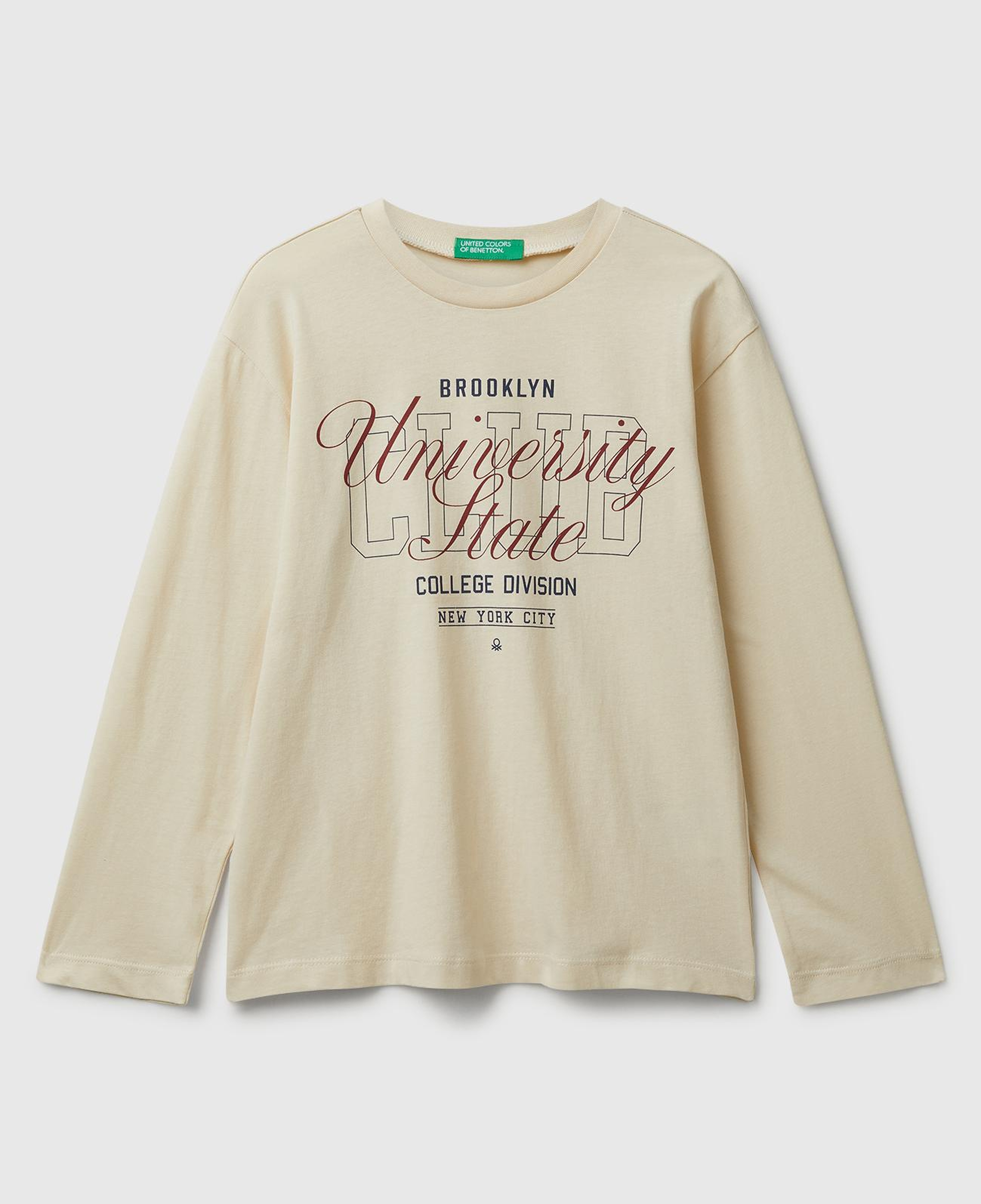 Erkek Çocuk Krem Önü Baskılı Bisiklet Yaka Uzun Kollu T-shirt