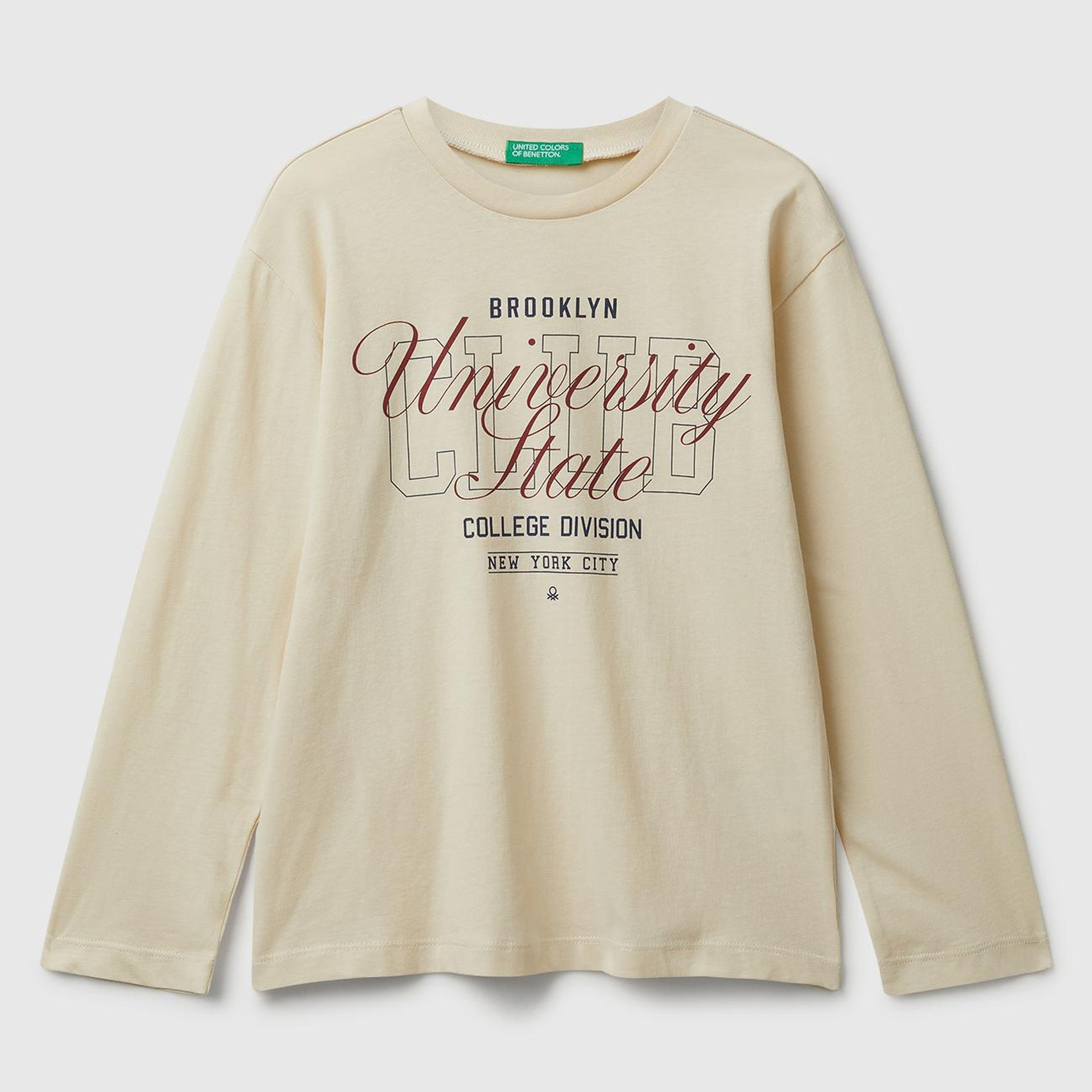 Erkek Çocuk Krem Önü Baskılı Bisiklet Yaka Uzun Kollu T-shirt