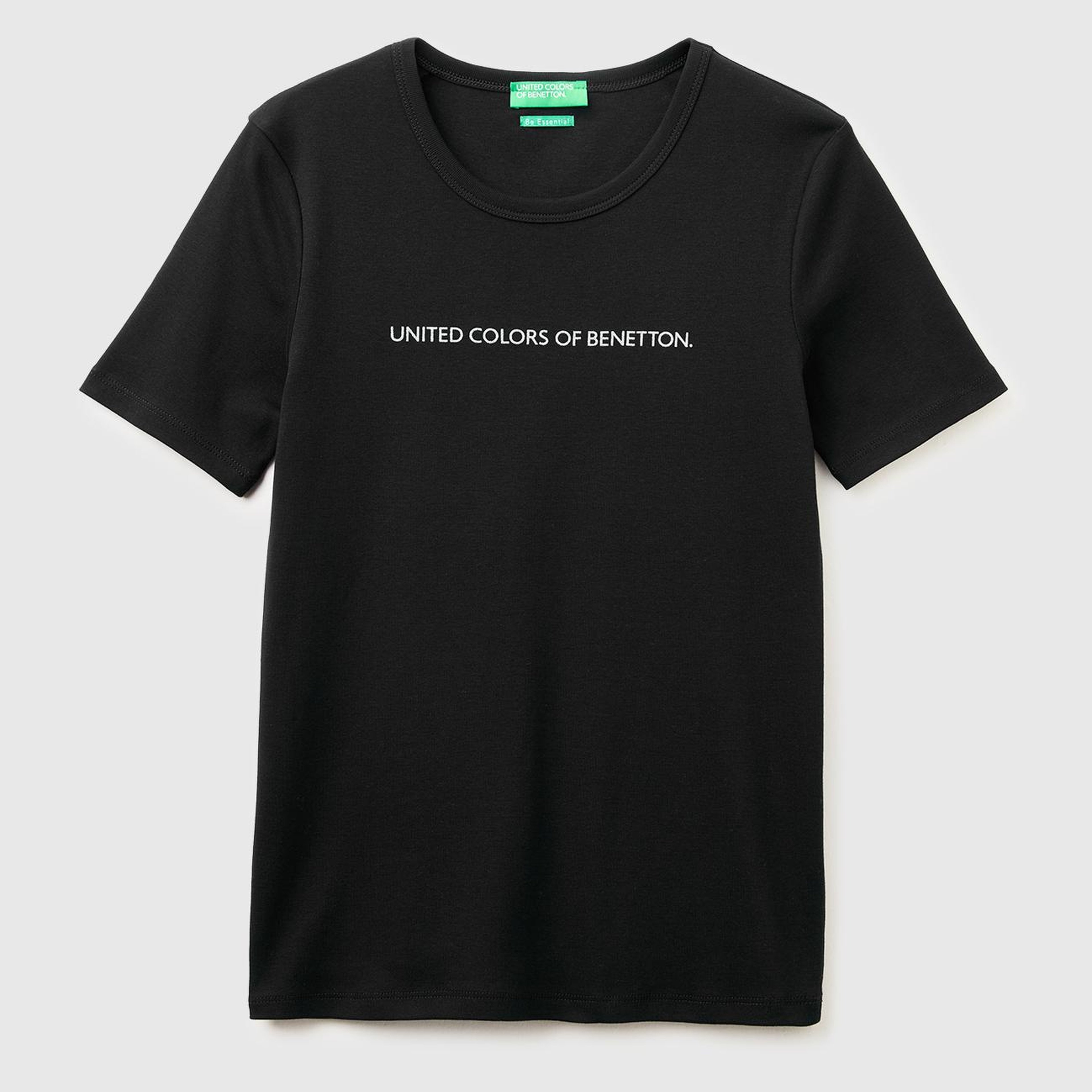 Kadın Siyah %100 Pamuk Logo Baskılı Bisiklet Yaka T-Shirt