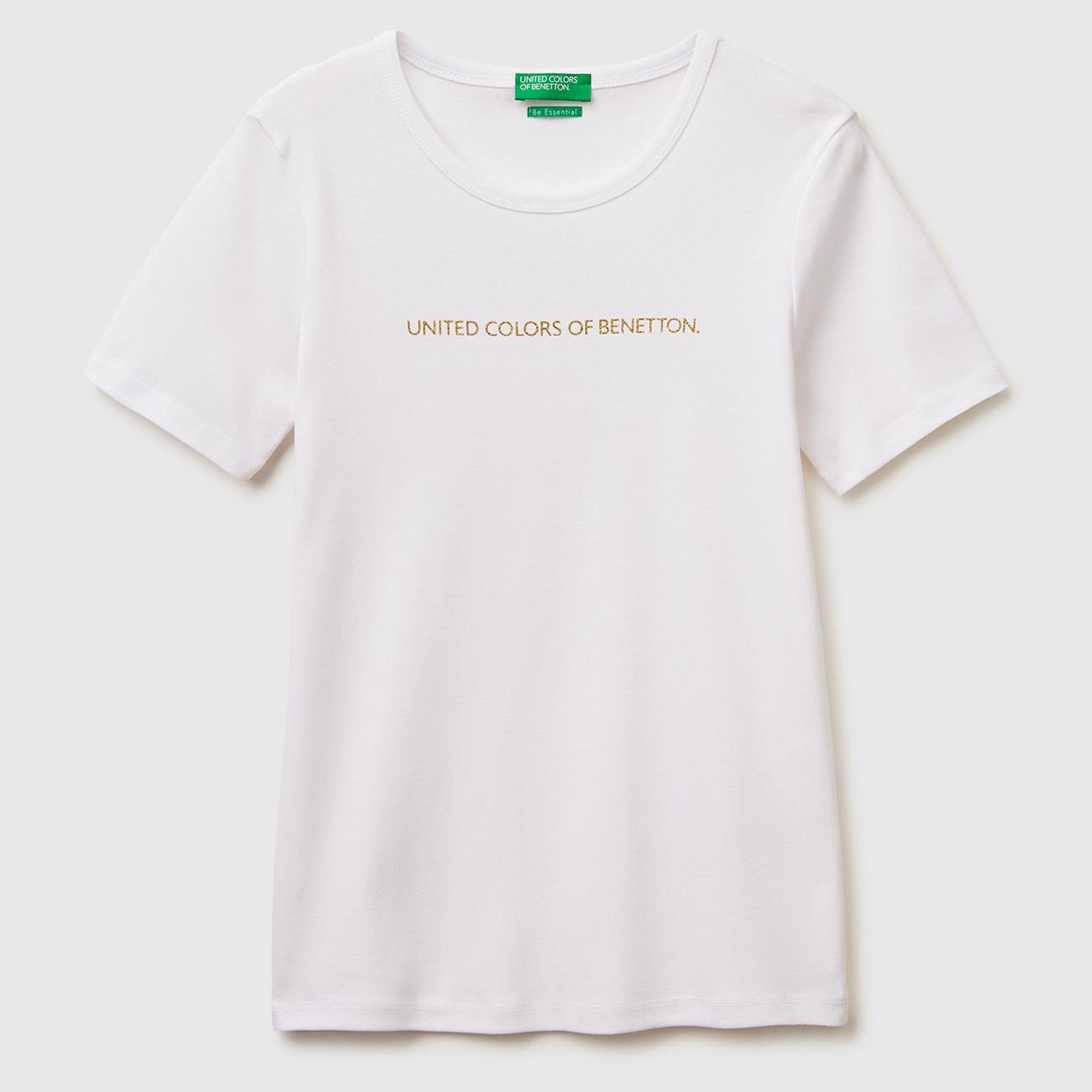 Kadın Beyaz %100 Pamuk Logo Baskılı Bisiklet Yaka T-Shirt