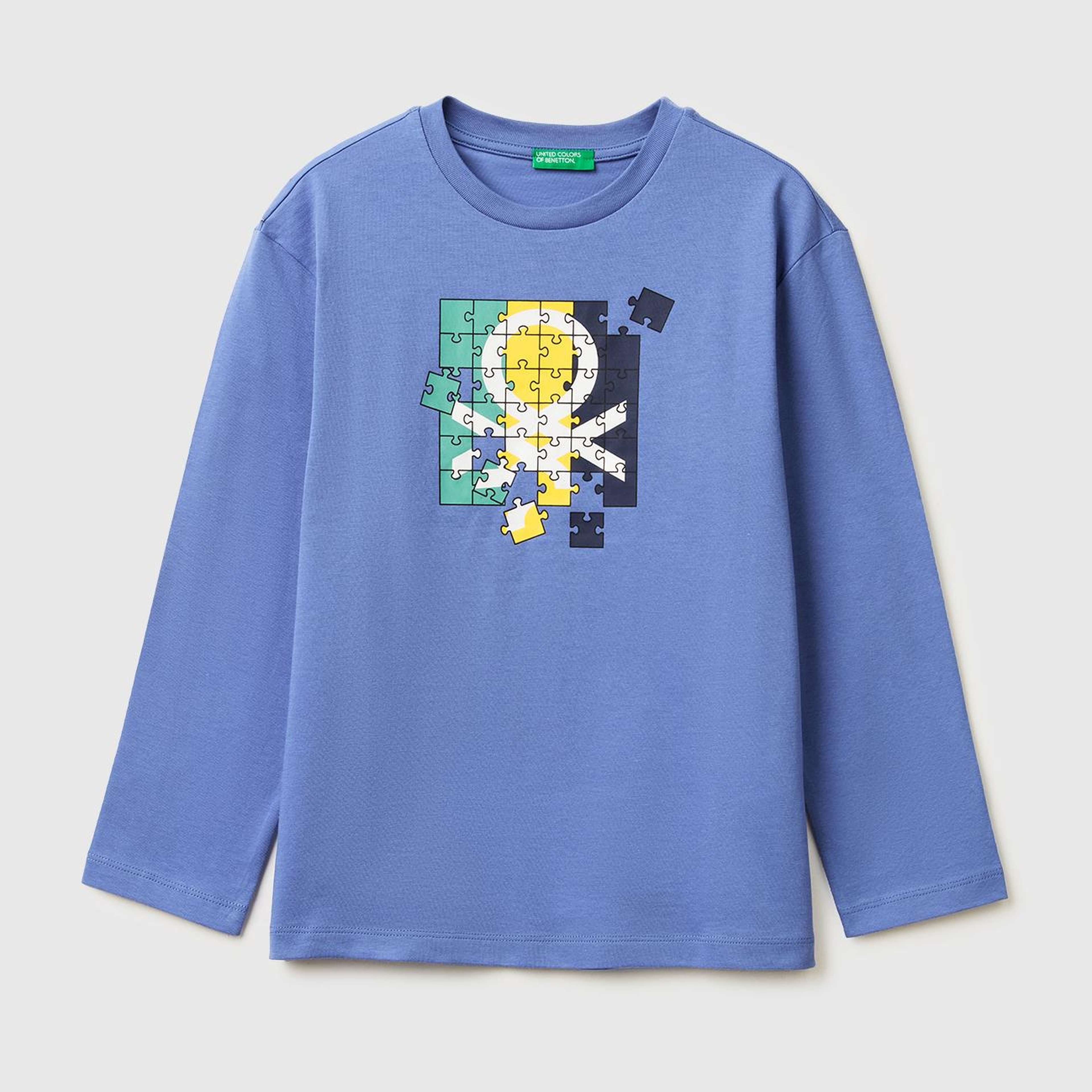 Erkek Çocuk Havacı Mavi Önü Logo Baskılı Bisiklet Yaka Uzun Kollu T-Shirt