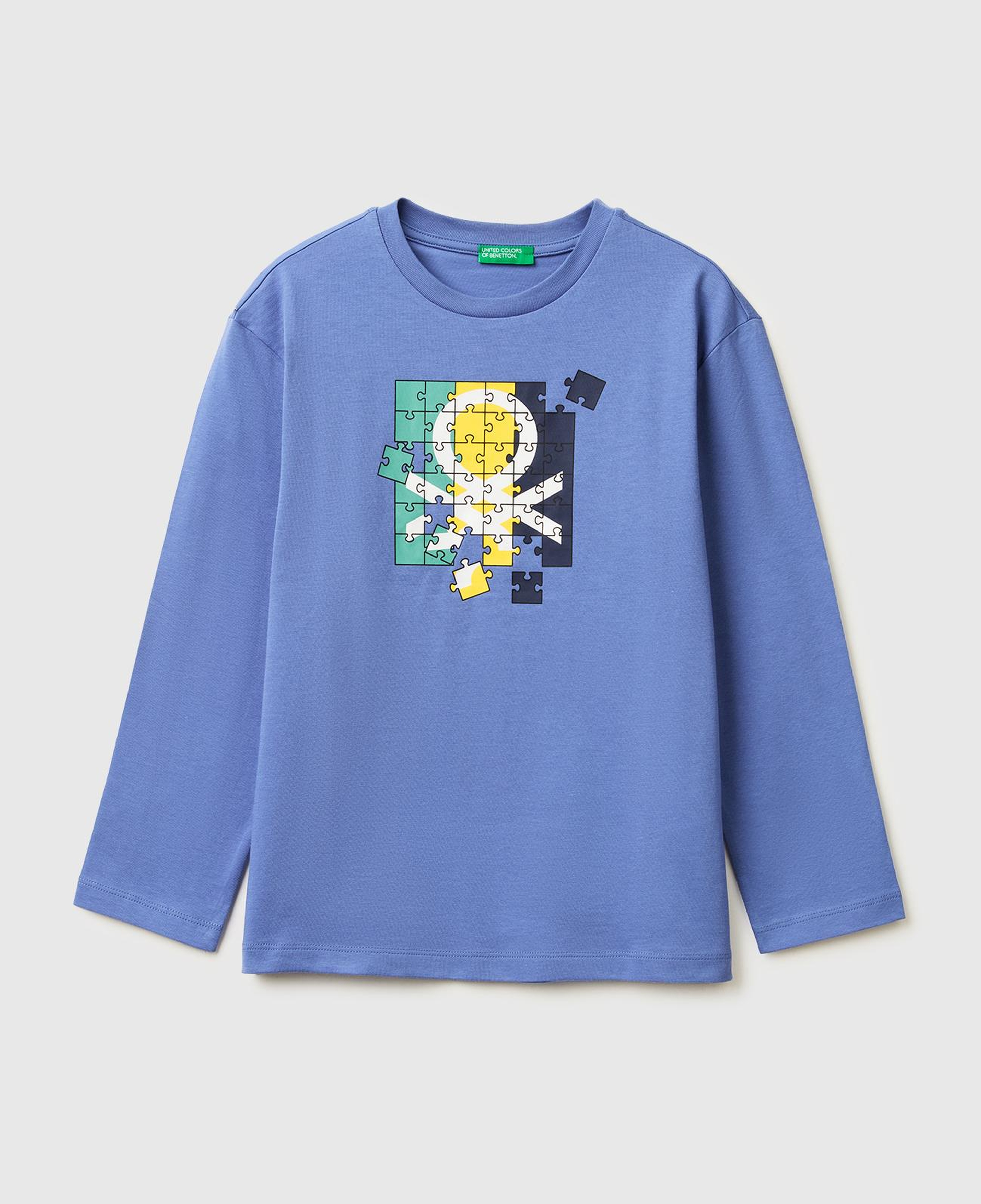 Erkek Çocuk Havacı Mavi Önü Logo Baskılı Bisiklet Yaka Uzun Kollu T-Shirt