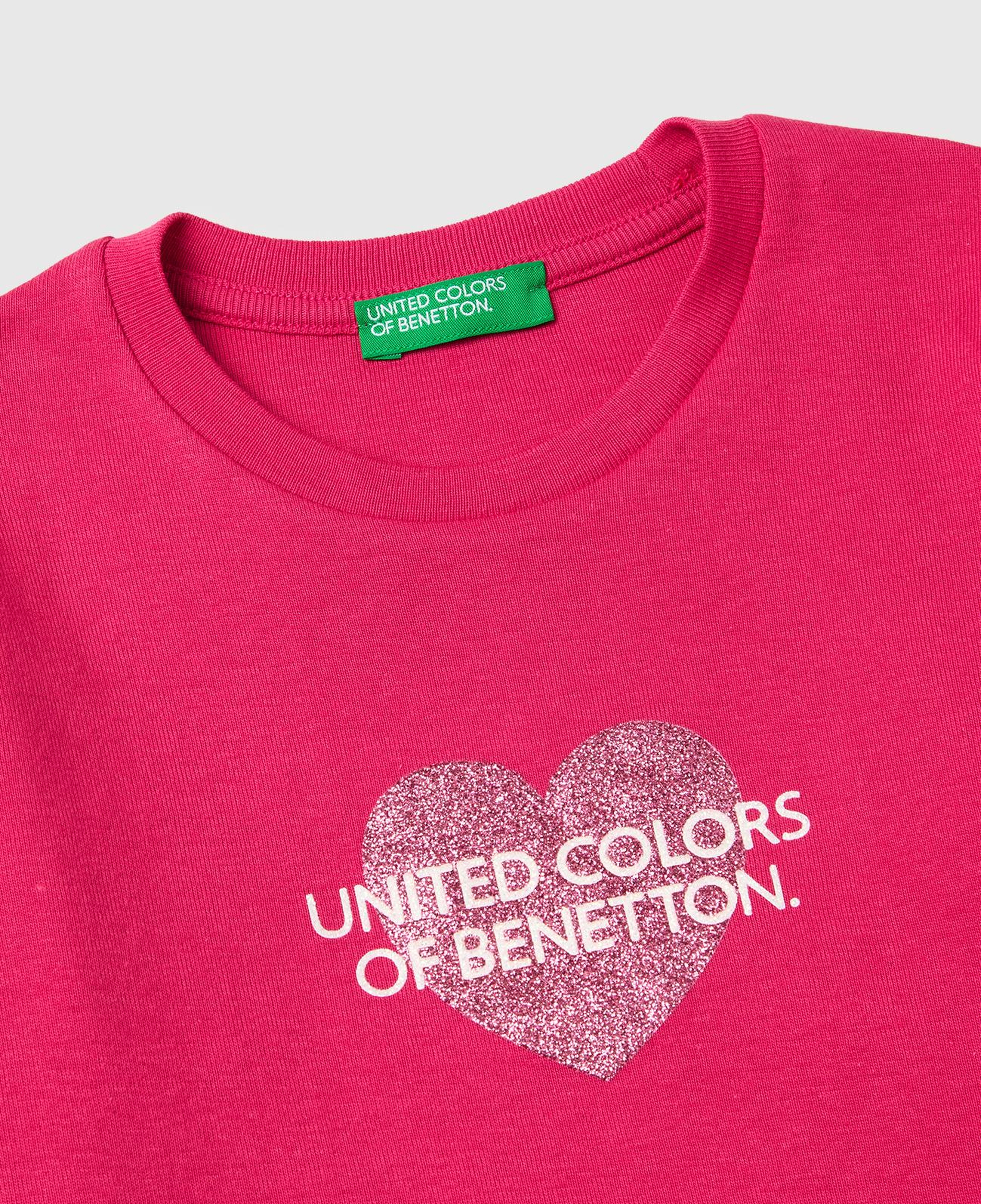 Kız Çocuk Koyu Pembe Simli Renkli Grafik Baskılı Yuvarlak Yaka Uzun Kollu T-Shirt