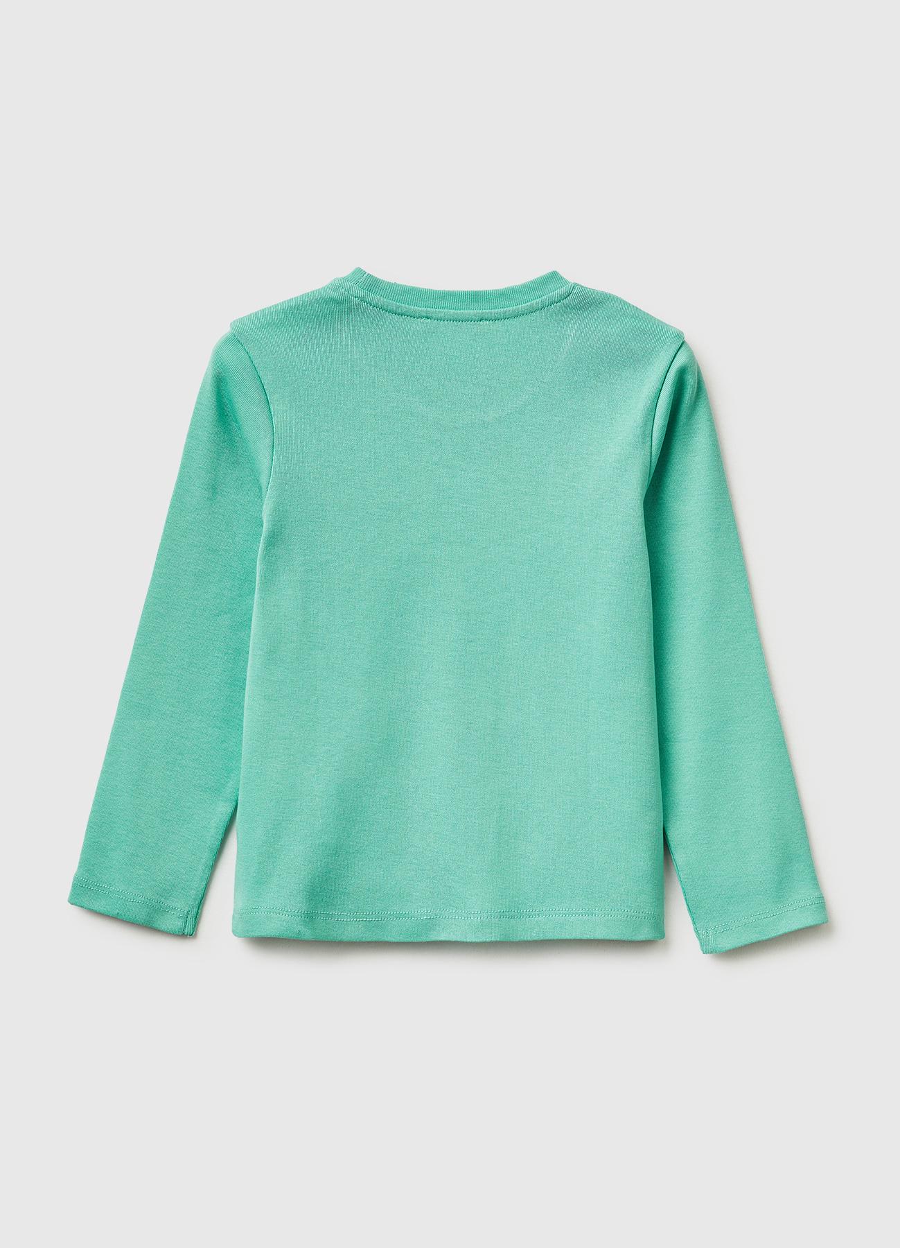 Kız Çocuk Mint Simli Renkli Grafik Baskılı Yuvarlak Yaka Uzun Kollu T-Shirt