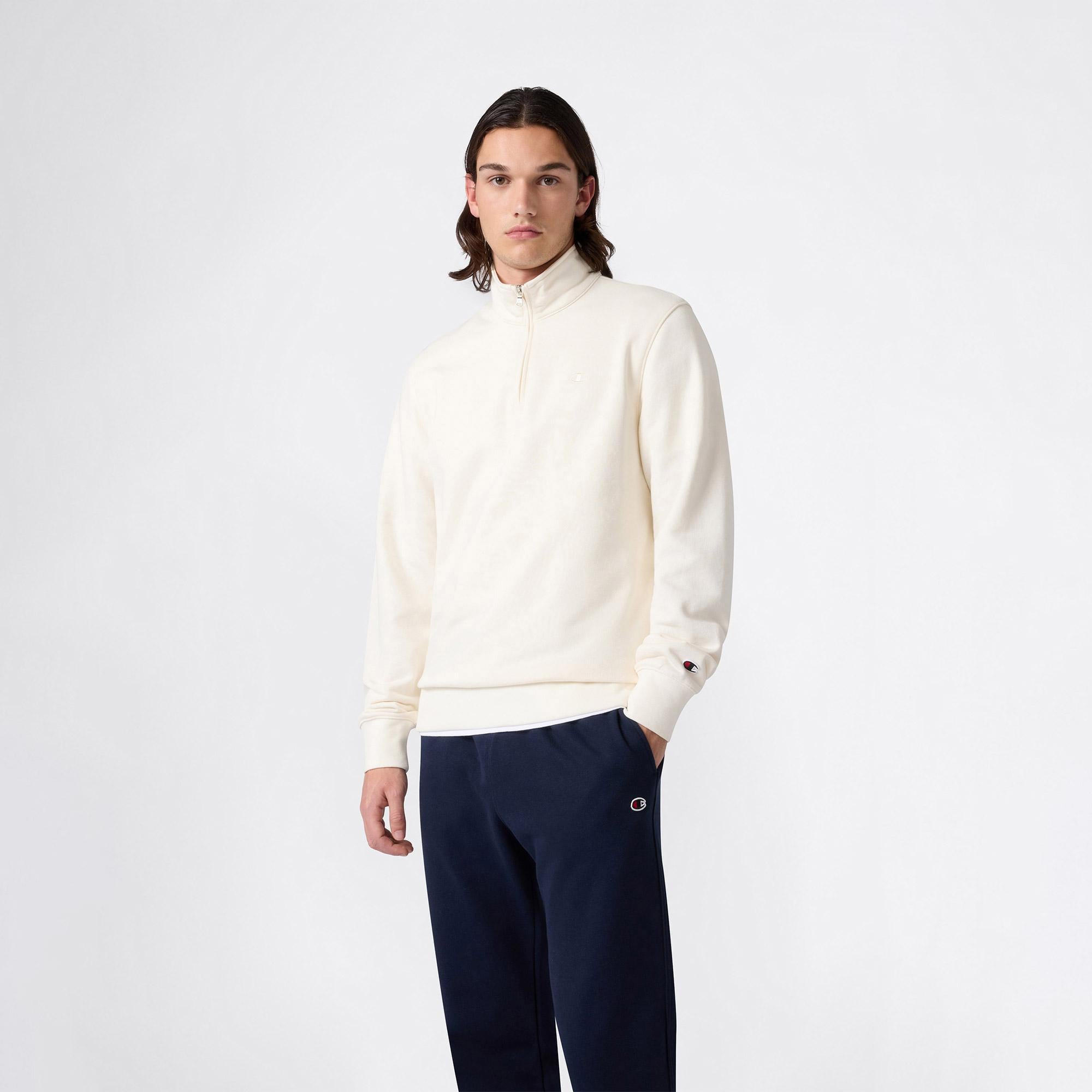 Champion Half Zip Erkek Bej Sweatshirt