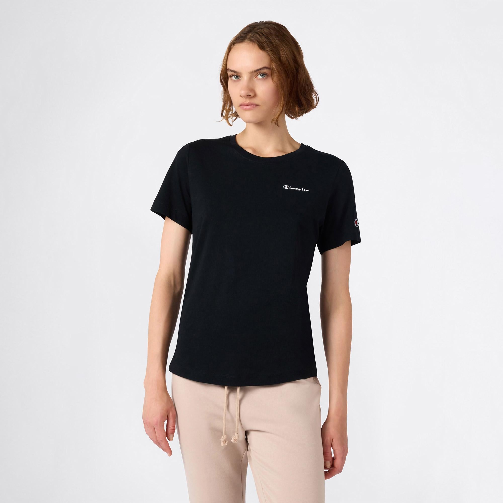 Champion SS Regular Fit Kadın Siyah T-Shirt
