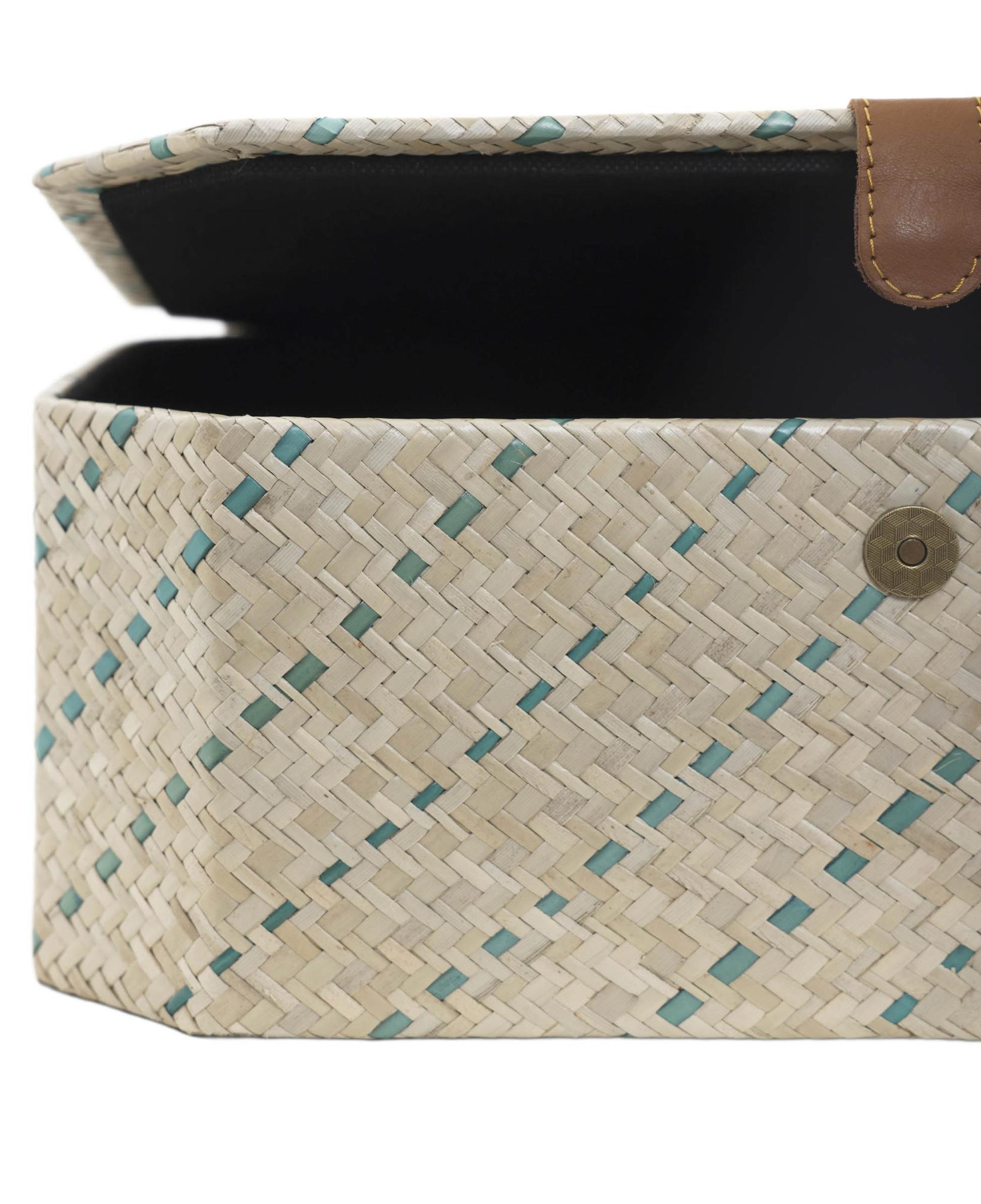 YARGICI Deri Detaylı Pandanus Dikdörtgen Kutu(36x28x13 Cm)