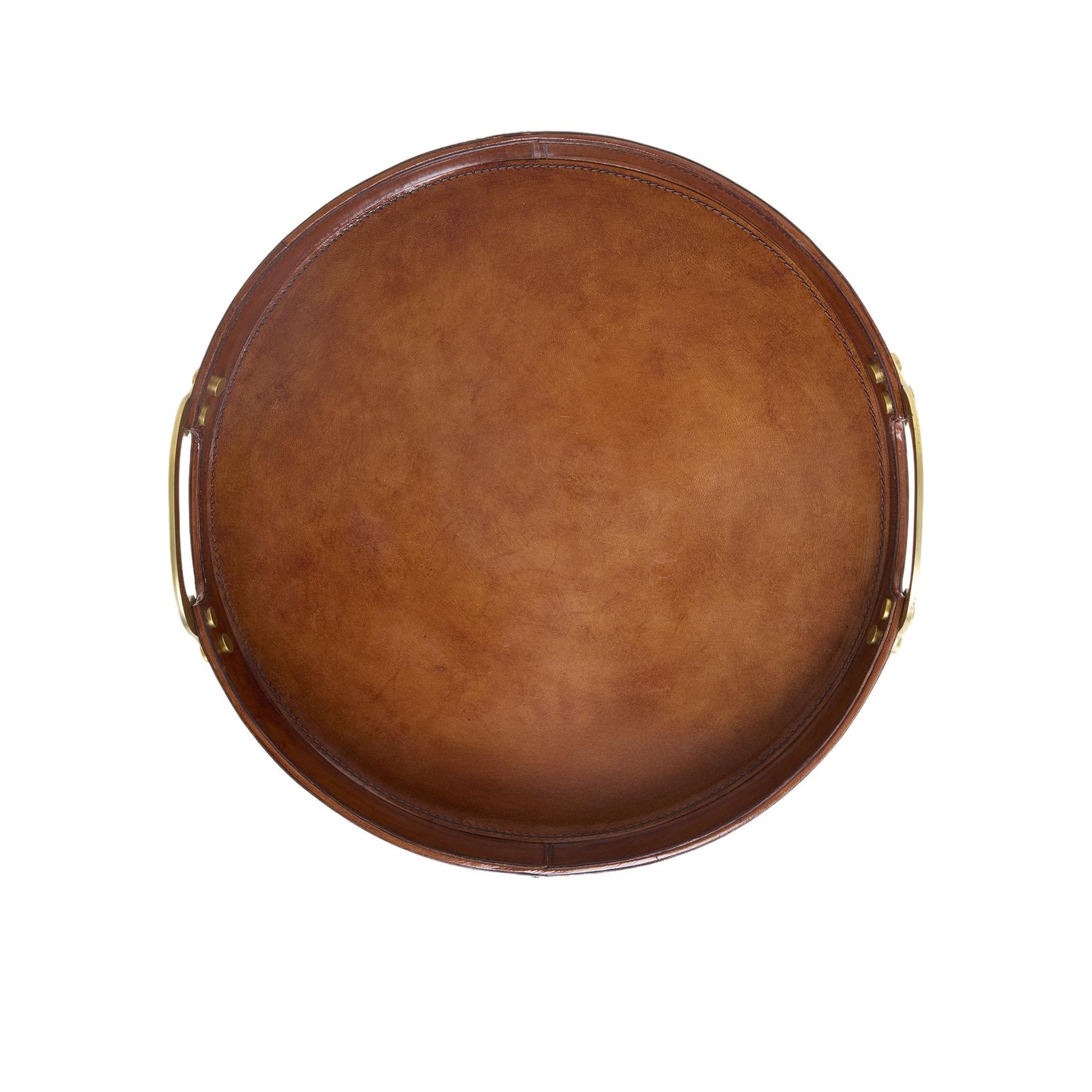 YARGICI Metal Sapli Deri Yuvarlak Tepsi(41x6 Cm)