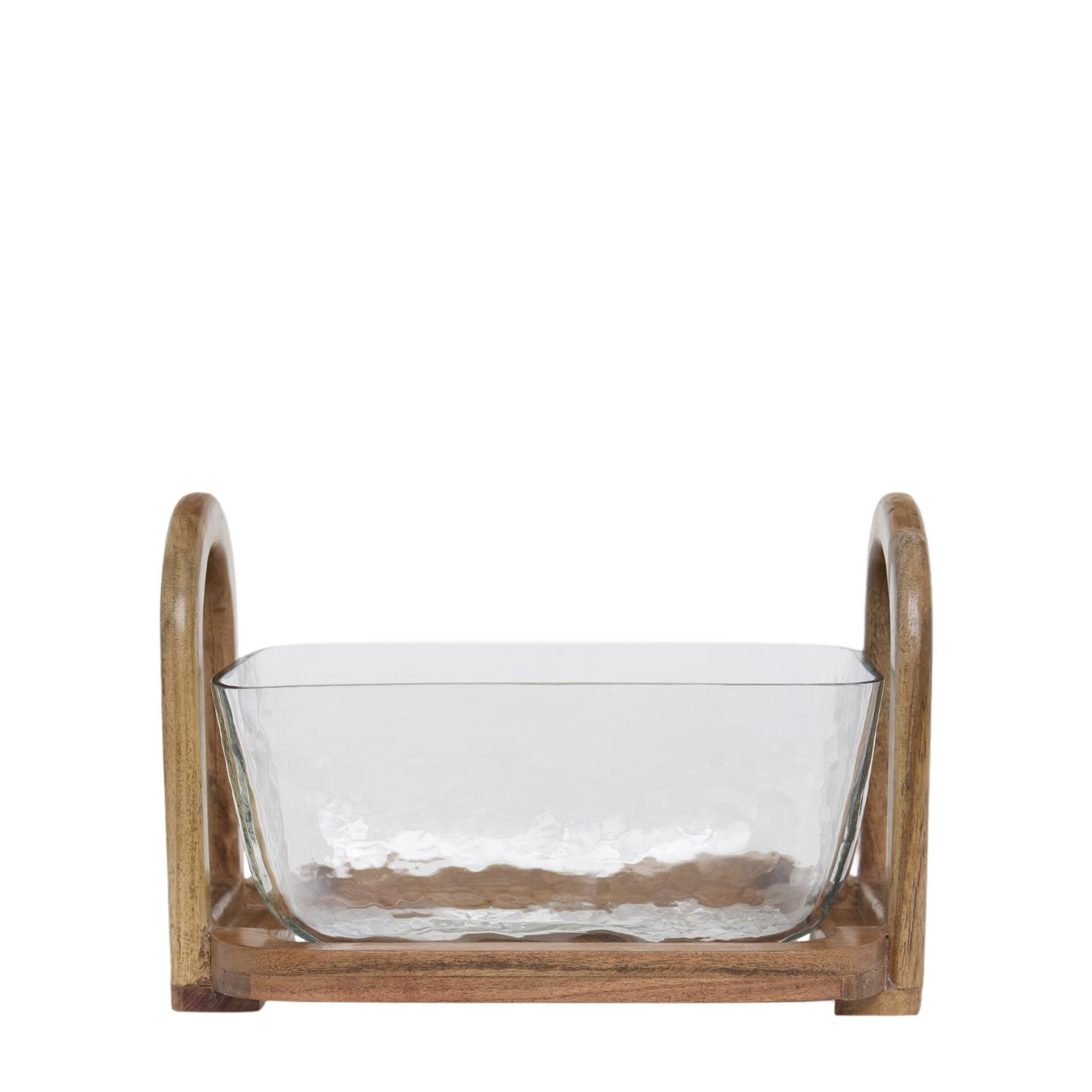 YARGICI Mango Ağacı Standlı Cam Dikdörtgen Servis Kasesi(30x20x18 Cm)