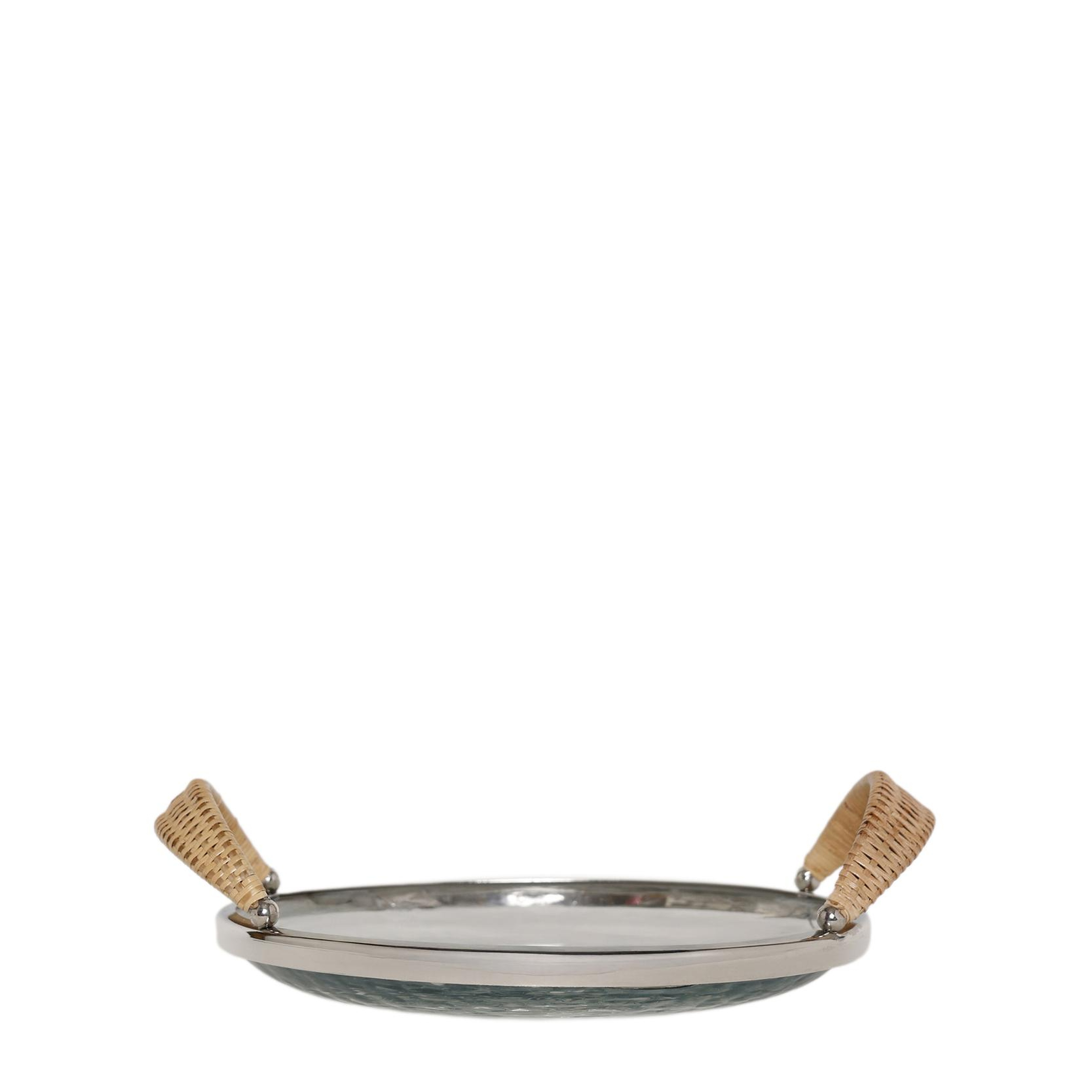 YARGICI Rattan Saplı Cam Yuvarlak Servis Tabağı(33x28x10 Cm)