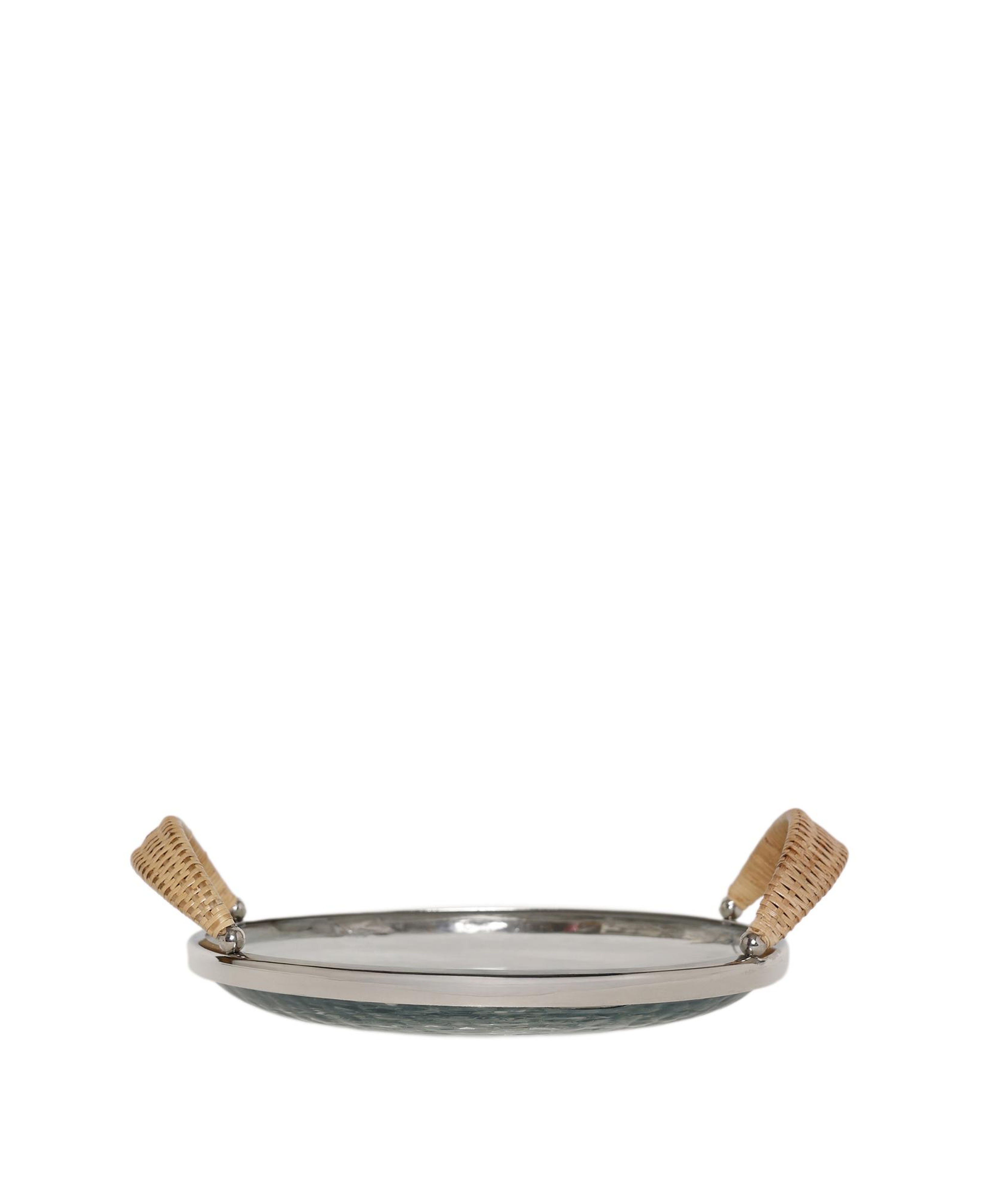 YARGICI Rattan Saplı Cam Yuvarlak Servis Tabağı(33x28x10 Cm)