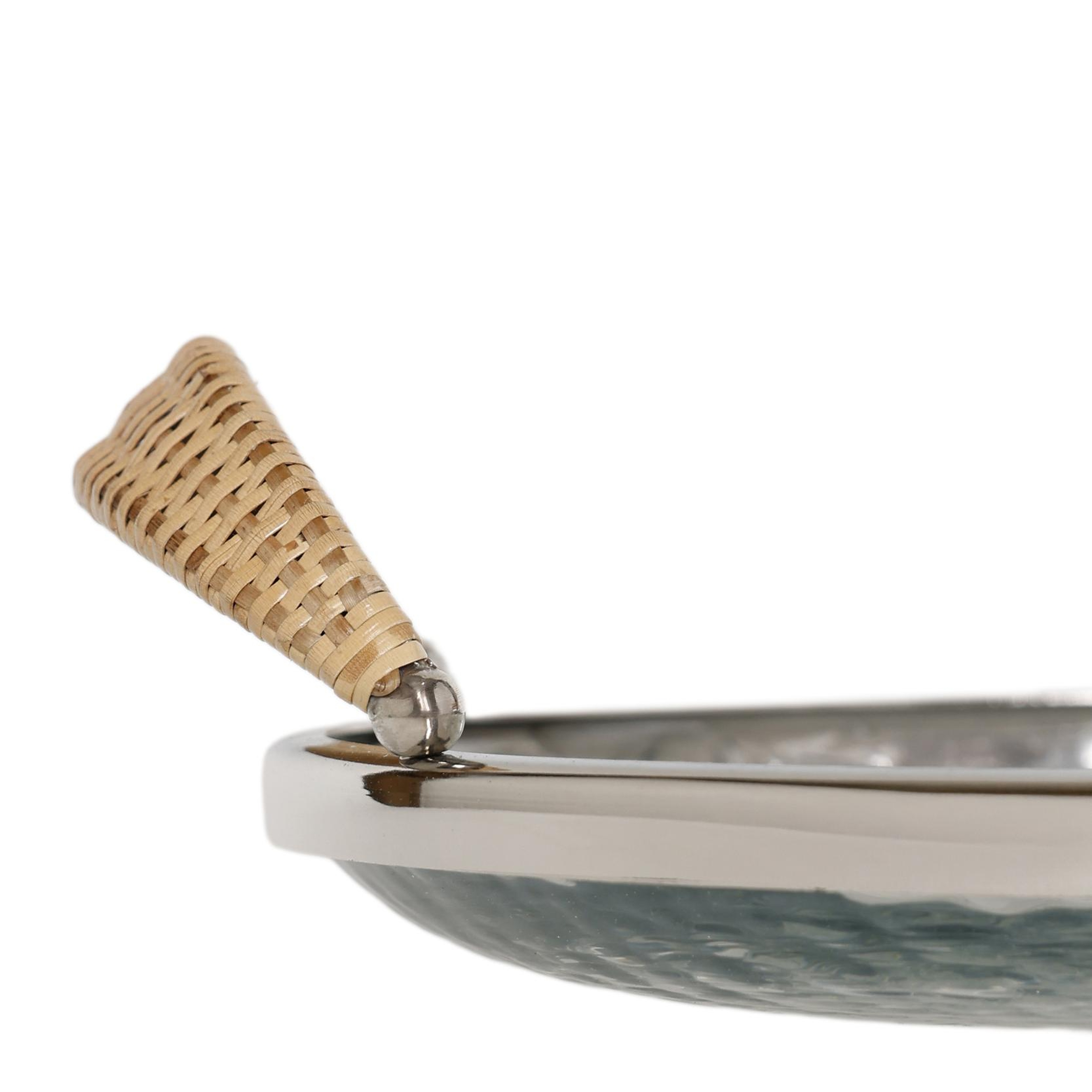 YARGICI Rattan Saplı Cam Yuvarlak Servis Tabağı(33x28x10 Cm)