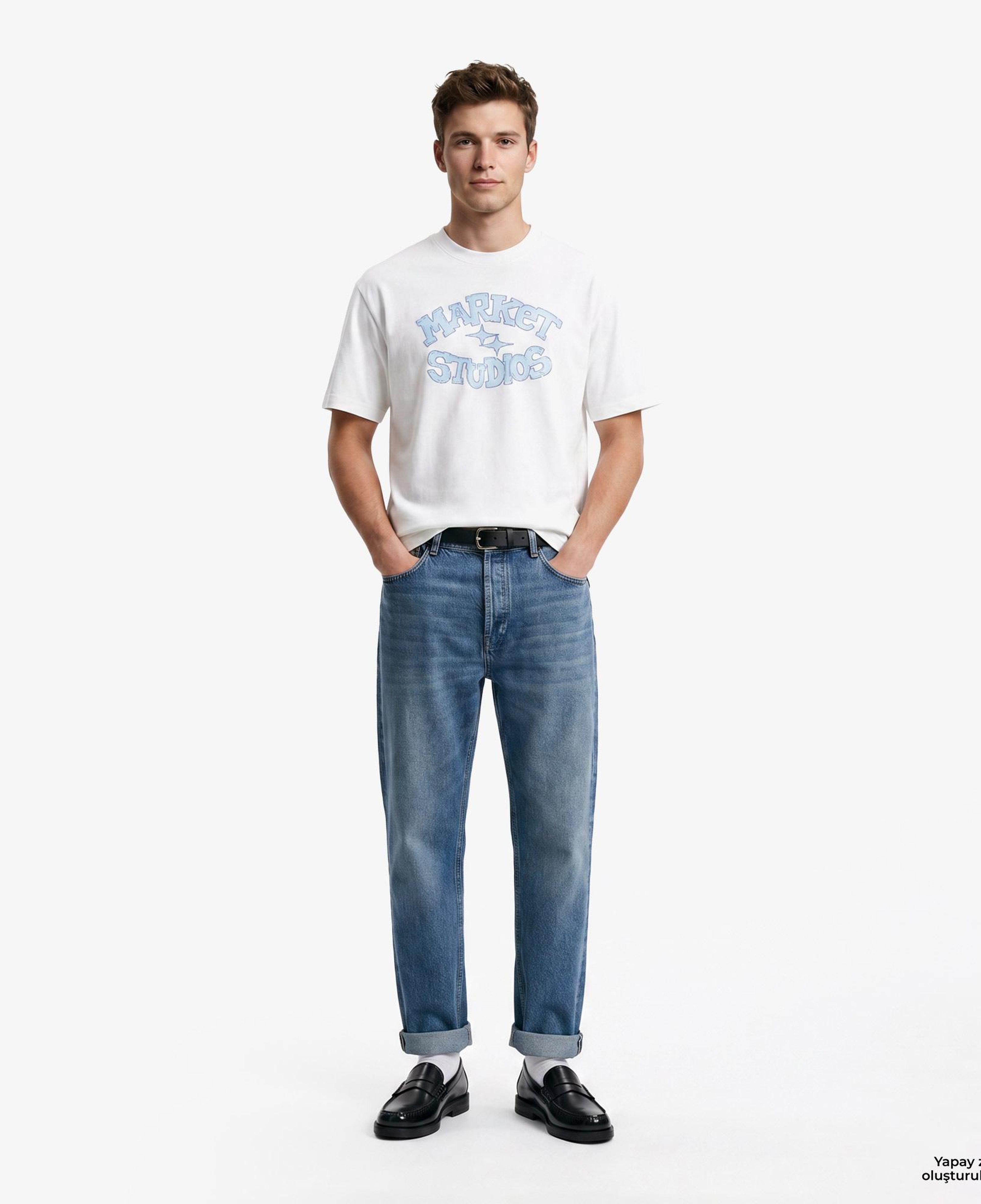 Market Smiley Old School Erkek Beyaz T-Shirt