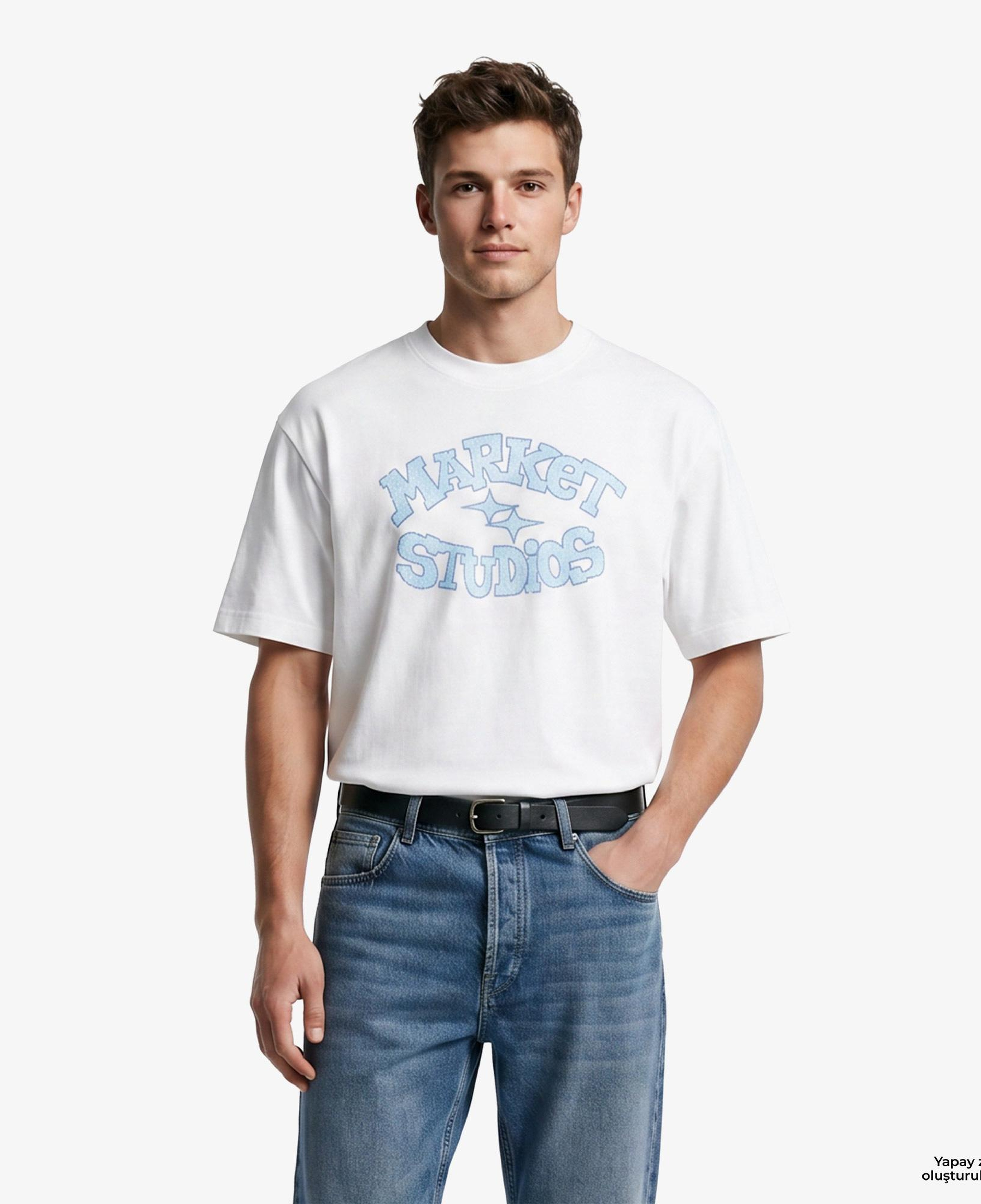 Market Smiley Old School Erkek Beyaz T-Shirt