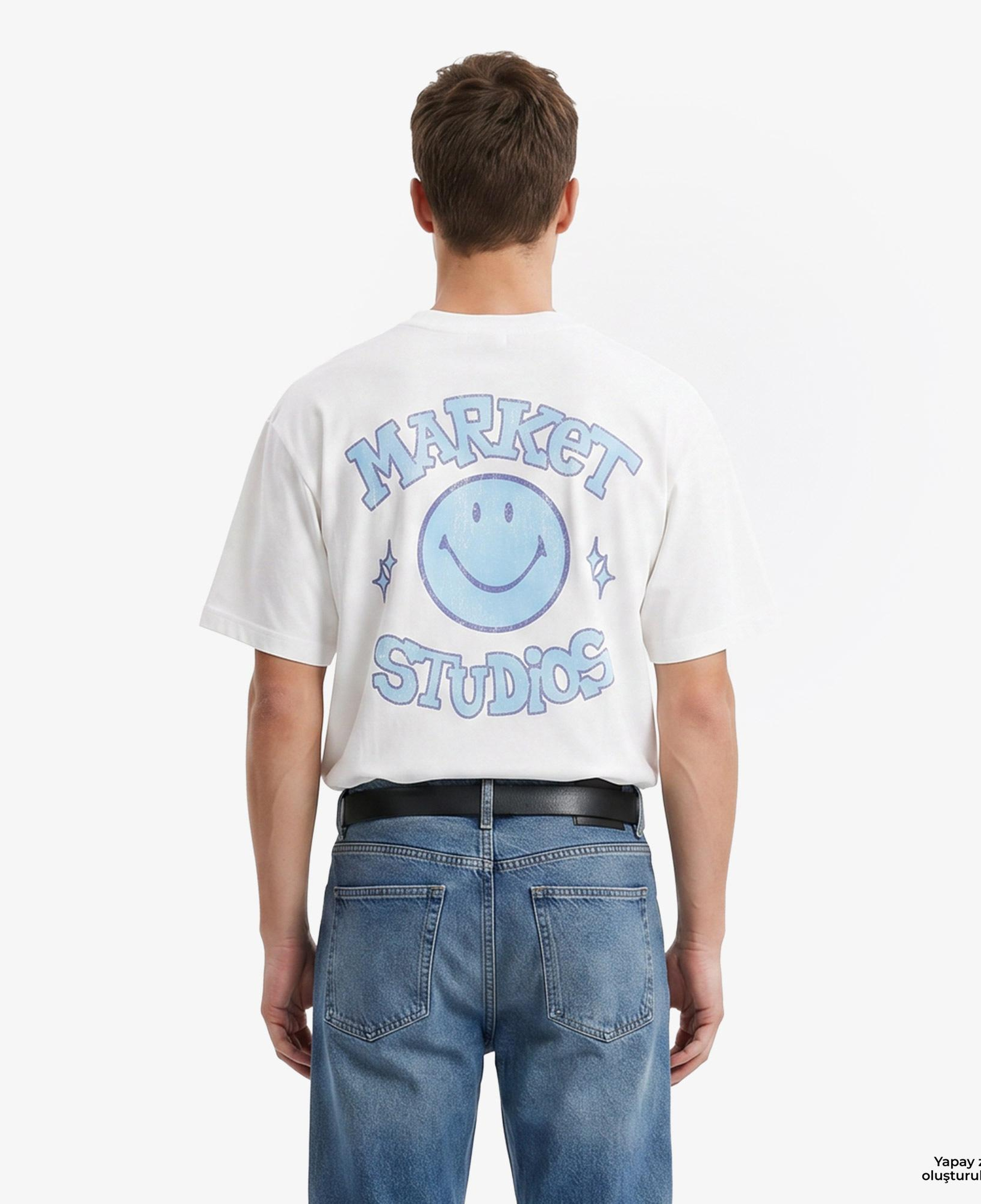 Market Smiley Old School Erkek Beyaz T-Shirt