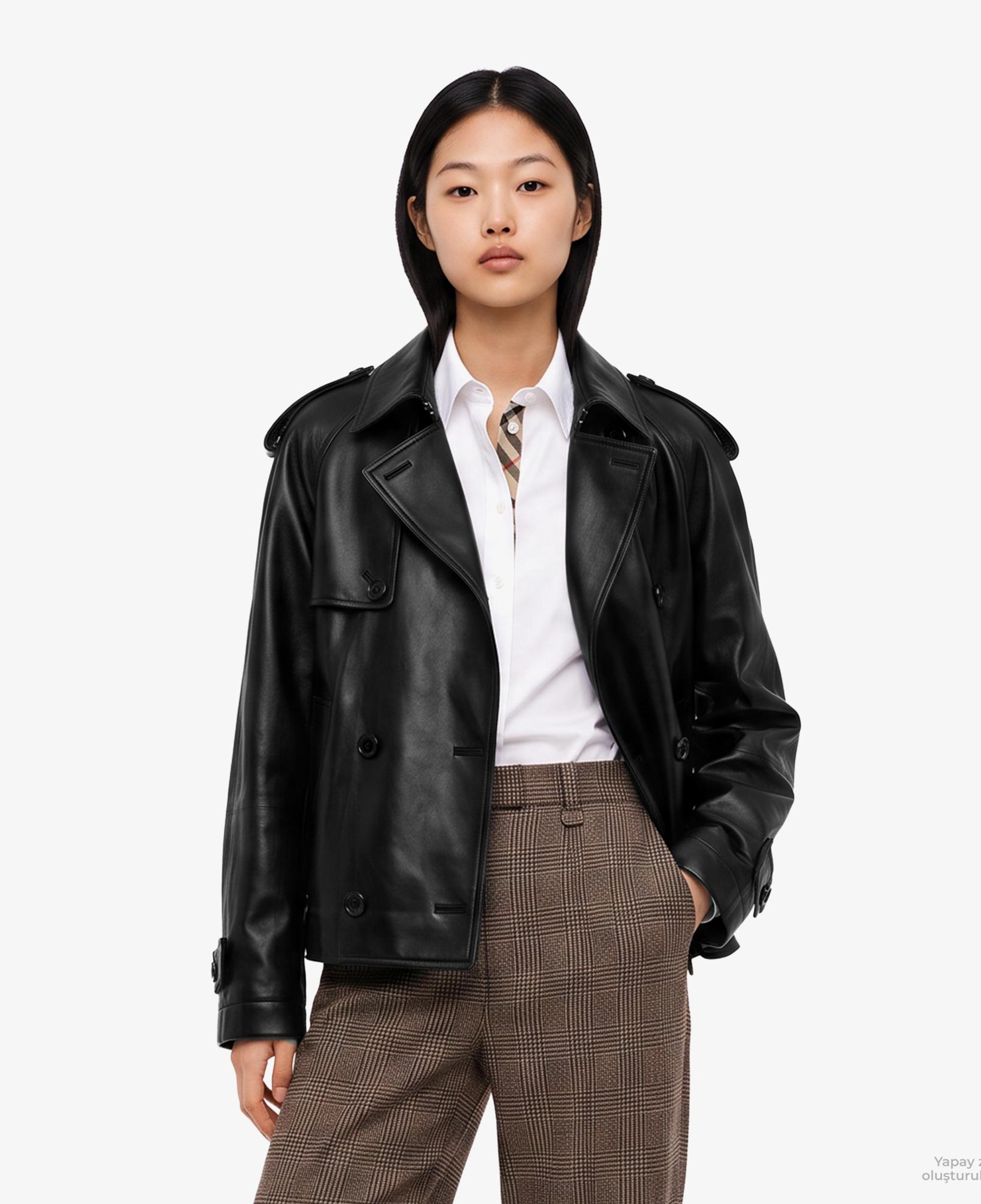 Burberry Leadenham Erkek Siyah Deri Mont