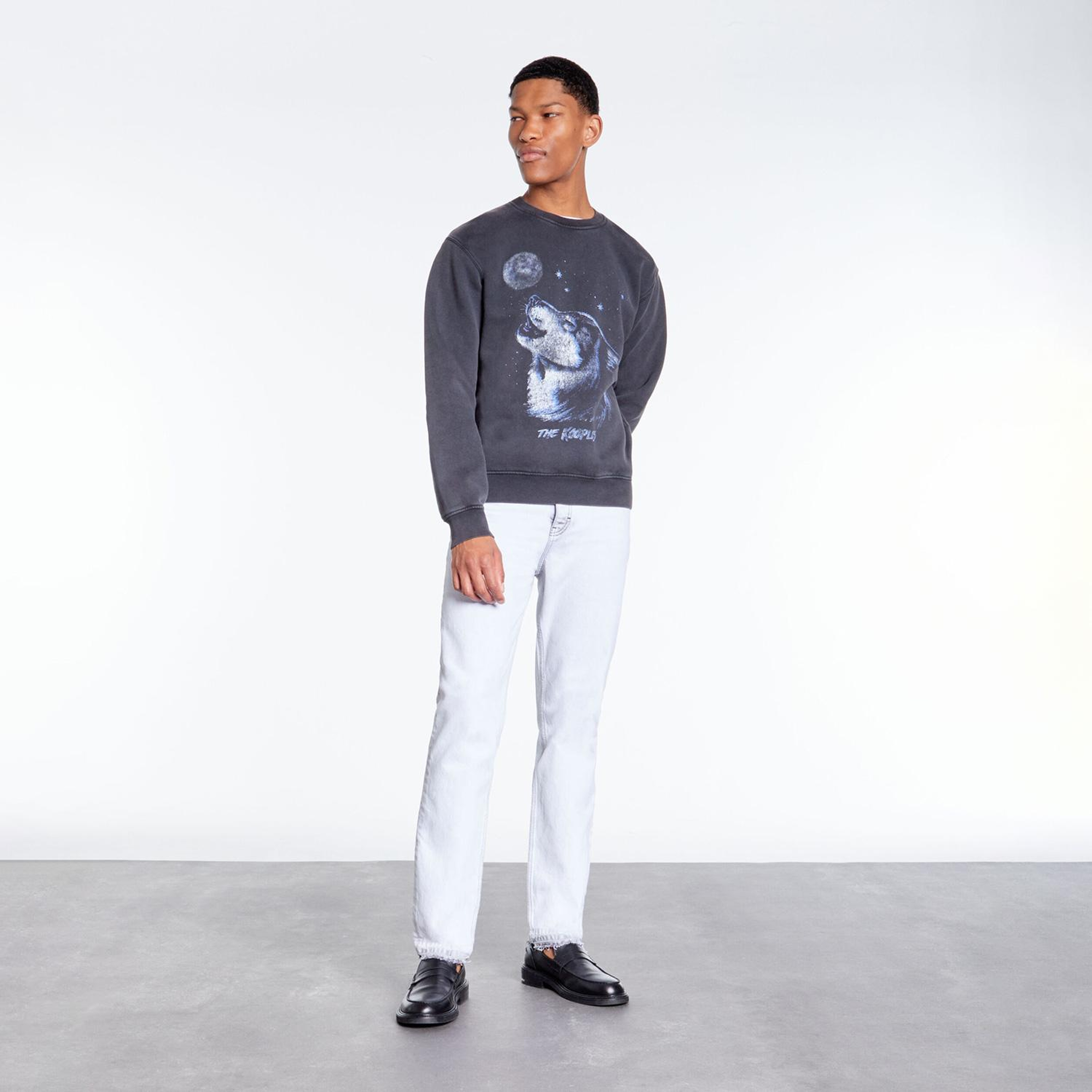 ERKEK BİSİKLET YAKA BASKILI SİYAH SWEATSHIRT