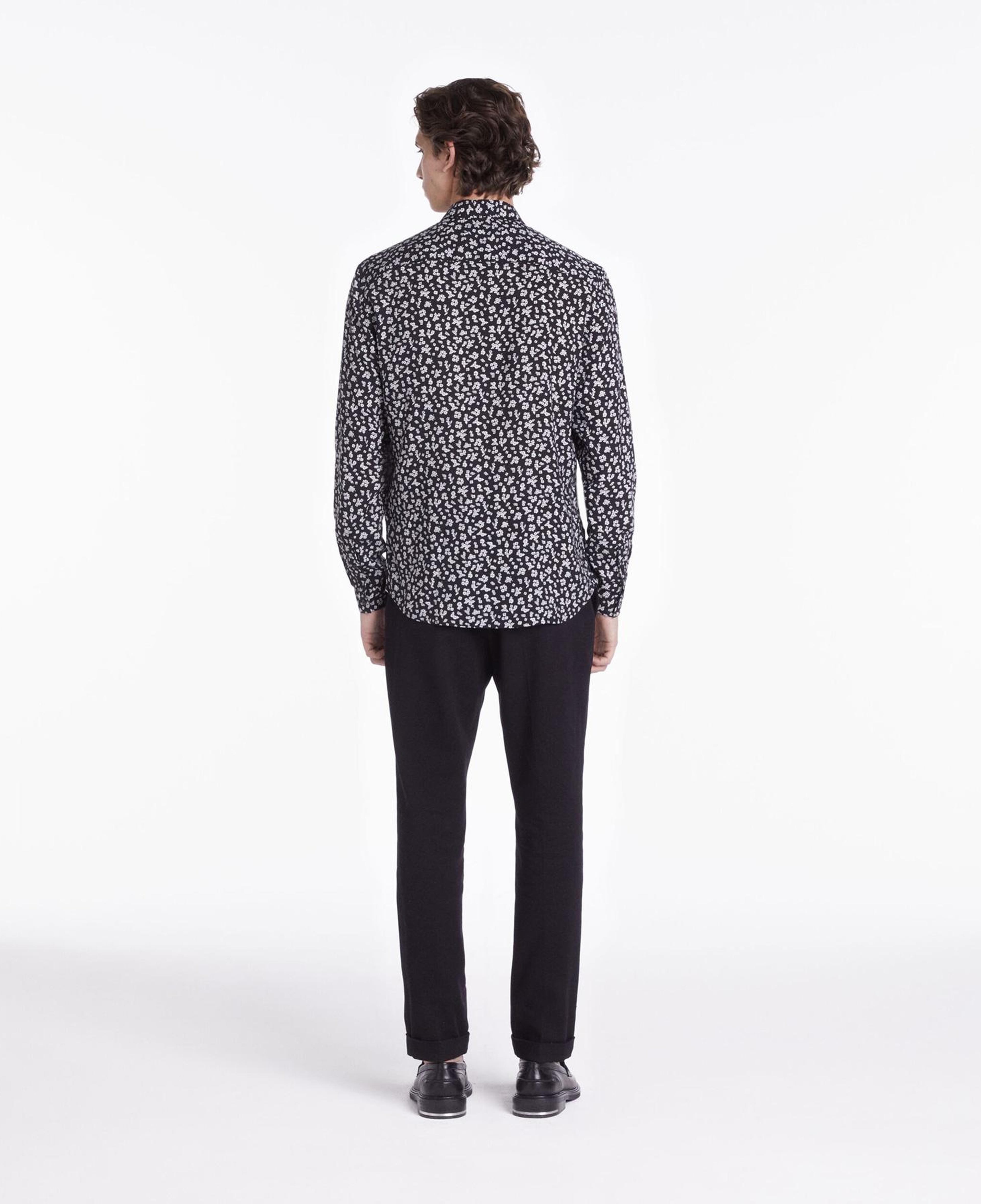 ERKEK ÇİÇEK DESENLİ STRAIGHT FIT UZUN KOLLU SİYAH GÖMLEK
