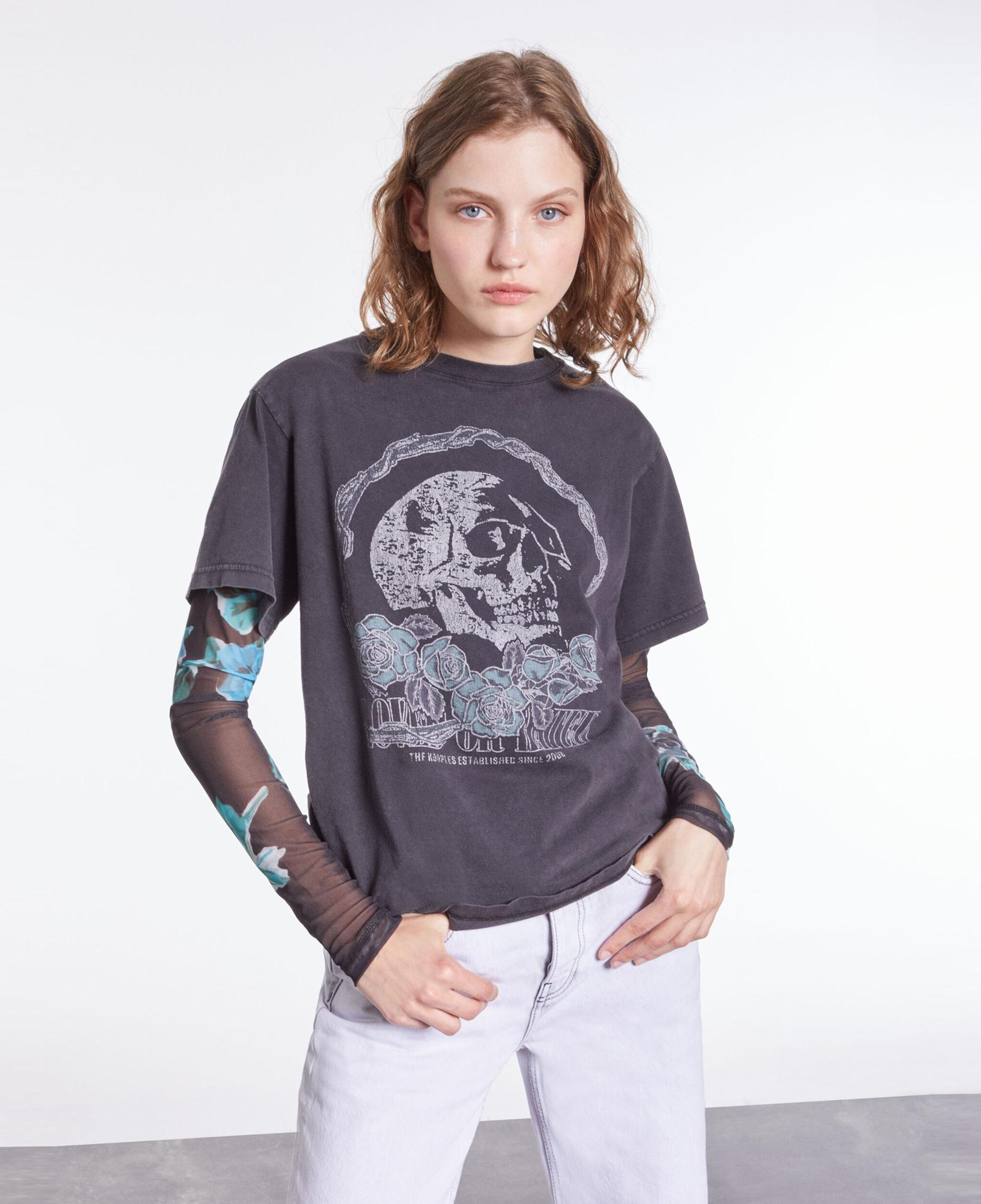KADIN BİSİKLET YAKA BASKILI SİYAH T-SHIRT