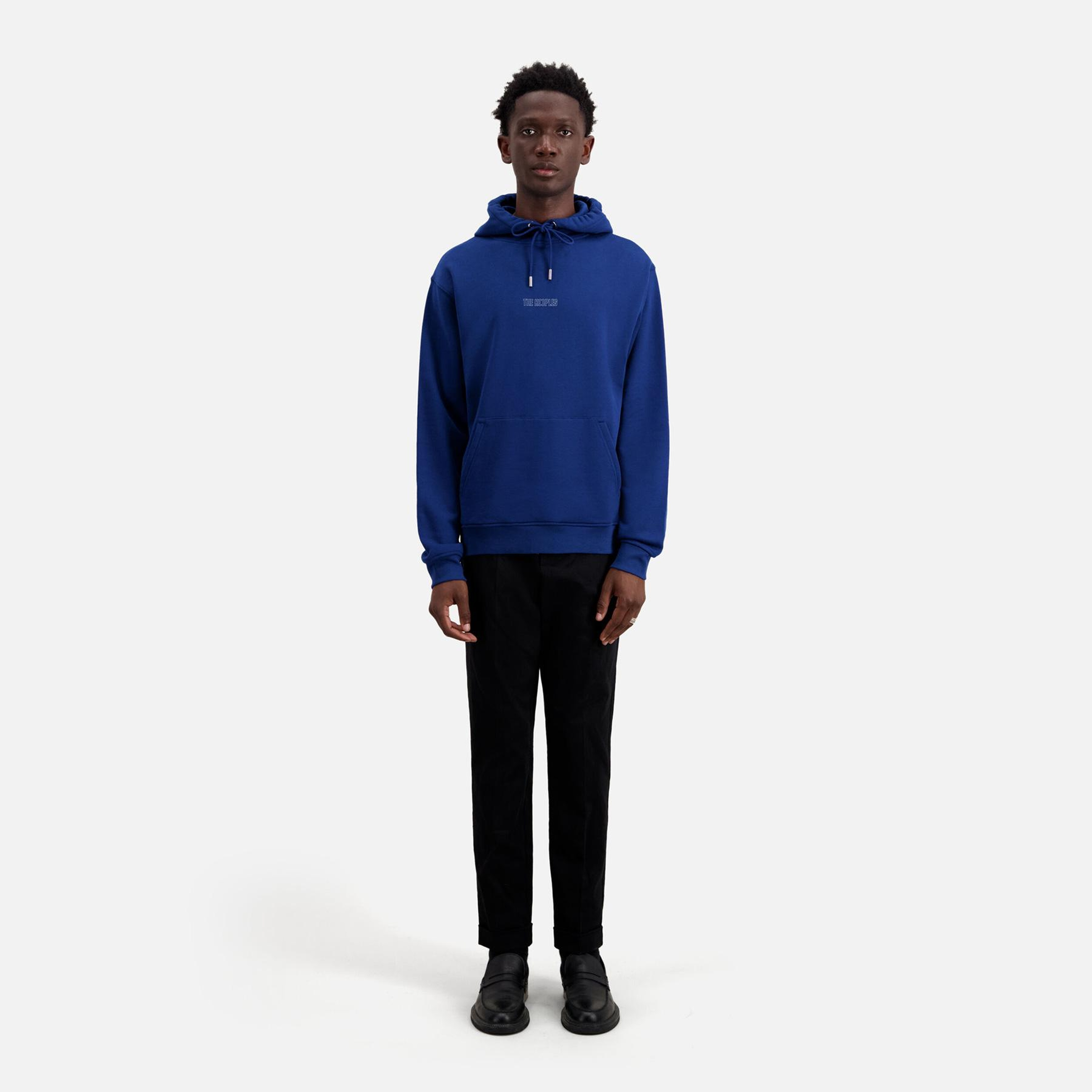 ERKEK KAPÜŞONLU BASKILI MAVİ SWEATSHIRT