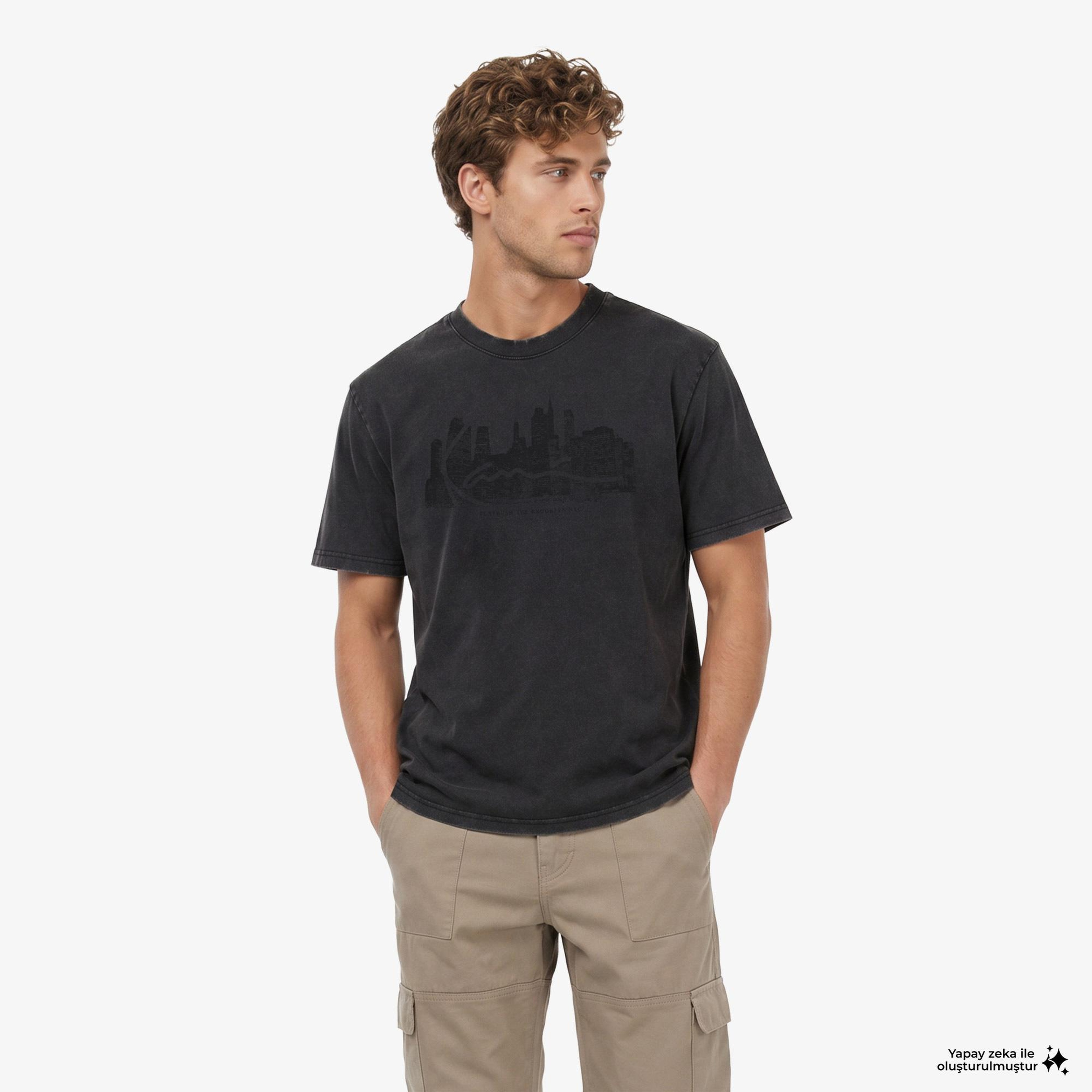Karl Kani Signature Skyline Washed Boxy Erkek Siyah T-Shirt